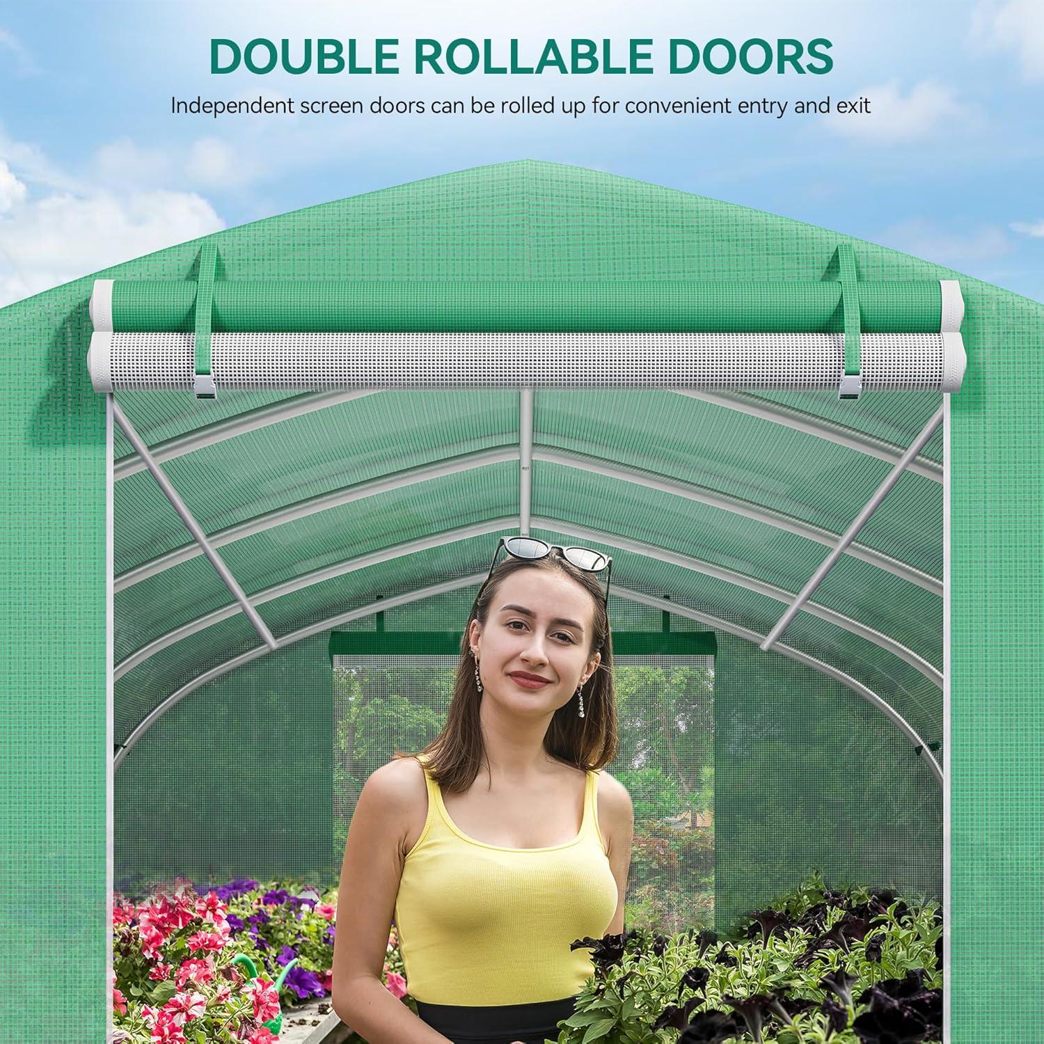 YITAHOME 20x10x6.5ft Greenhouse Large Heavy Duty Tunnel Green Houses Outdoor Plant Gardening Upgraded Galvanized Steel Frame Zipper Doors 7 Crossbars Garden, Green