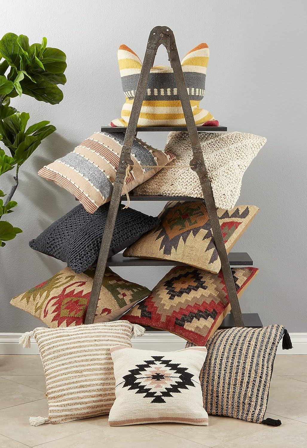 Saro Aziza Collection Tassels Cotton Pillow Cover