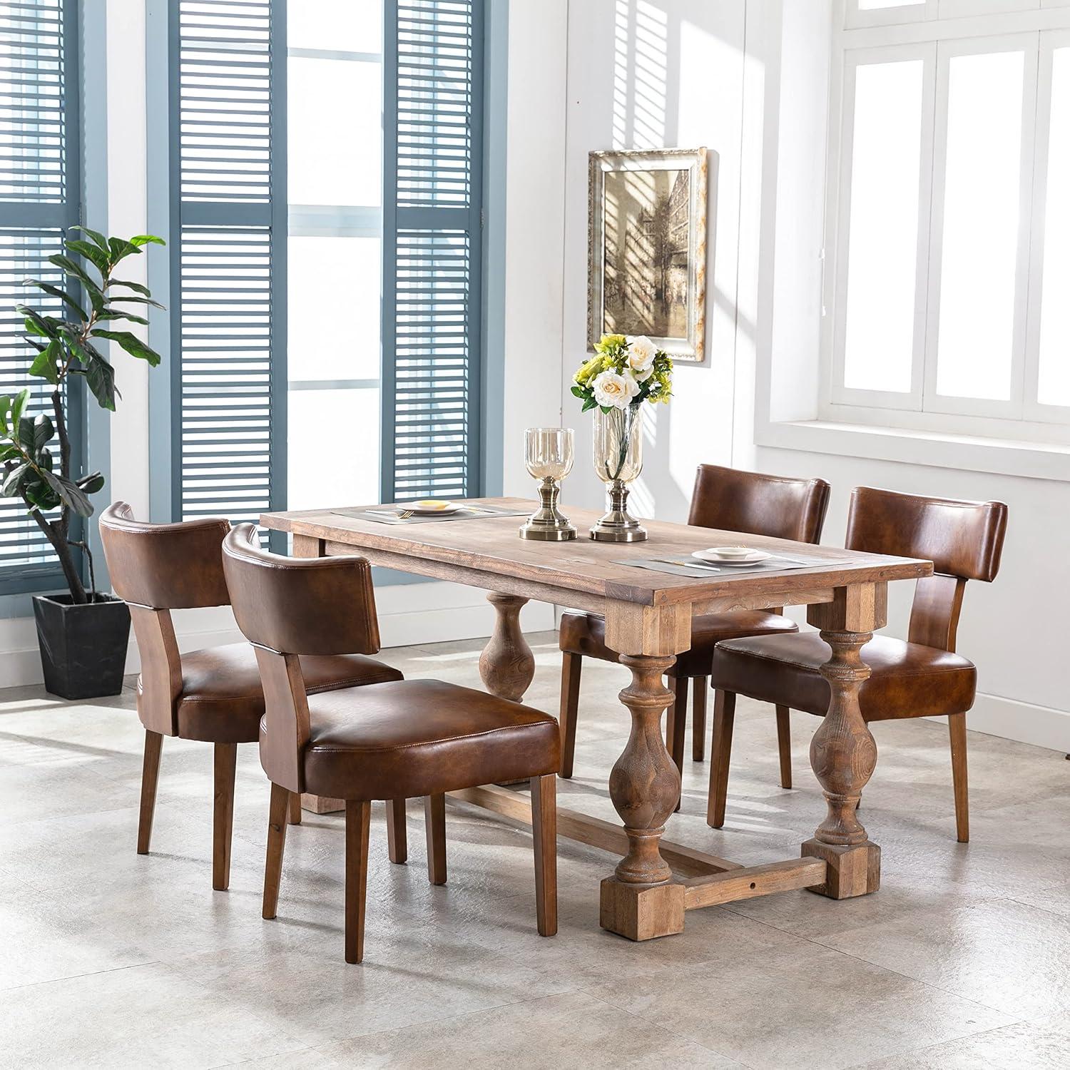 Loon Peak® Mid Century Modern Dining Chairs Set Of 2, Farmhouse PU Leather Upholstered Accent Chair Curved Backrest Kitchen Chairs With Hardwood Frame (Set of 2)