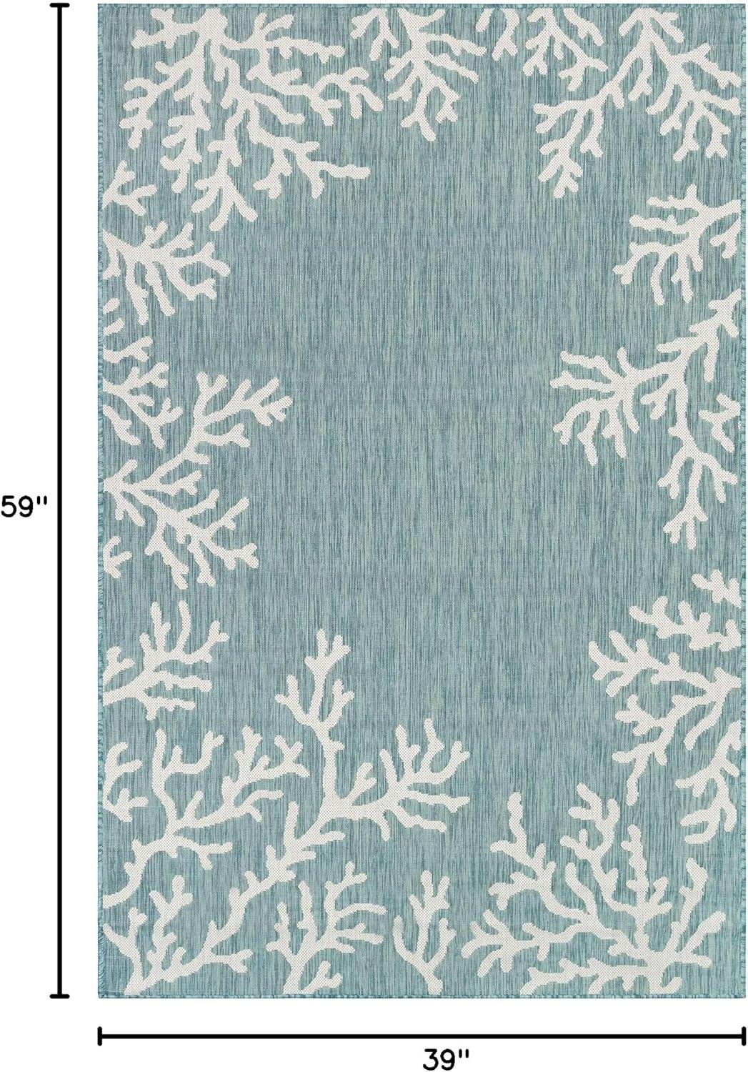Liora Manne Carmel Coral Border Indoor/Outdoor Rug Aqua 3'3" x 4'11"