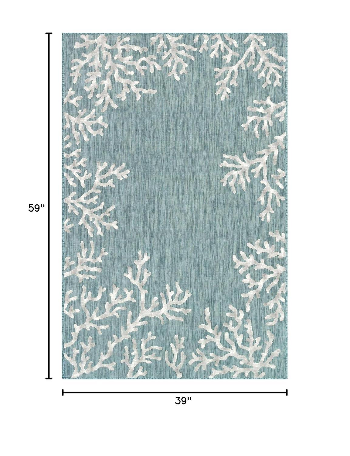 Liora Manne Carmel Coral Border Indoor/Outdoor Rug Aqua 3'3" x 4'11"