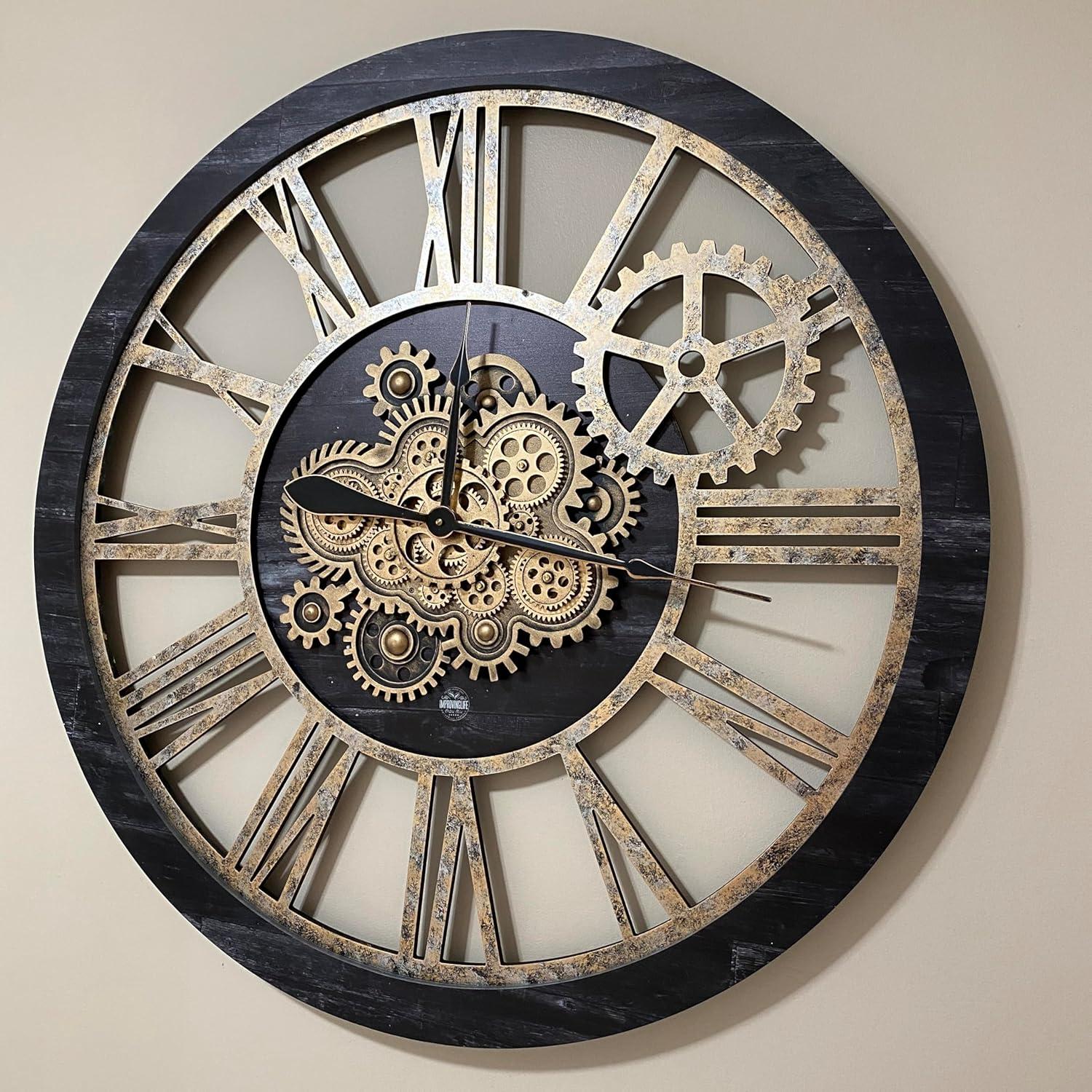 THE GEARS CLOCK Wall Clock with Real Moving Gears AM-LI_ 36 in Round Vintage-Black