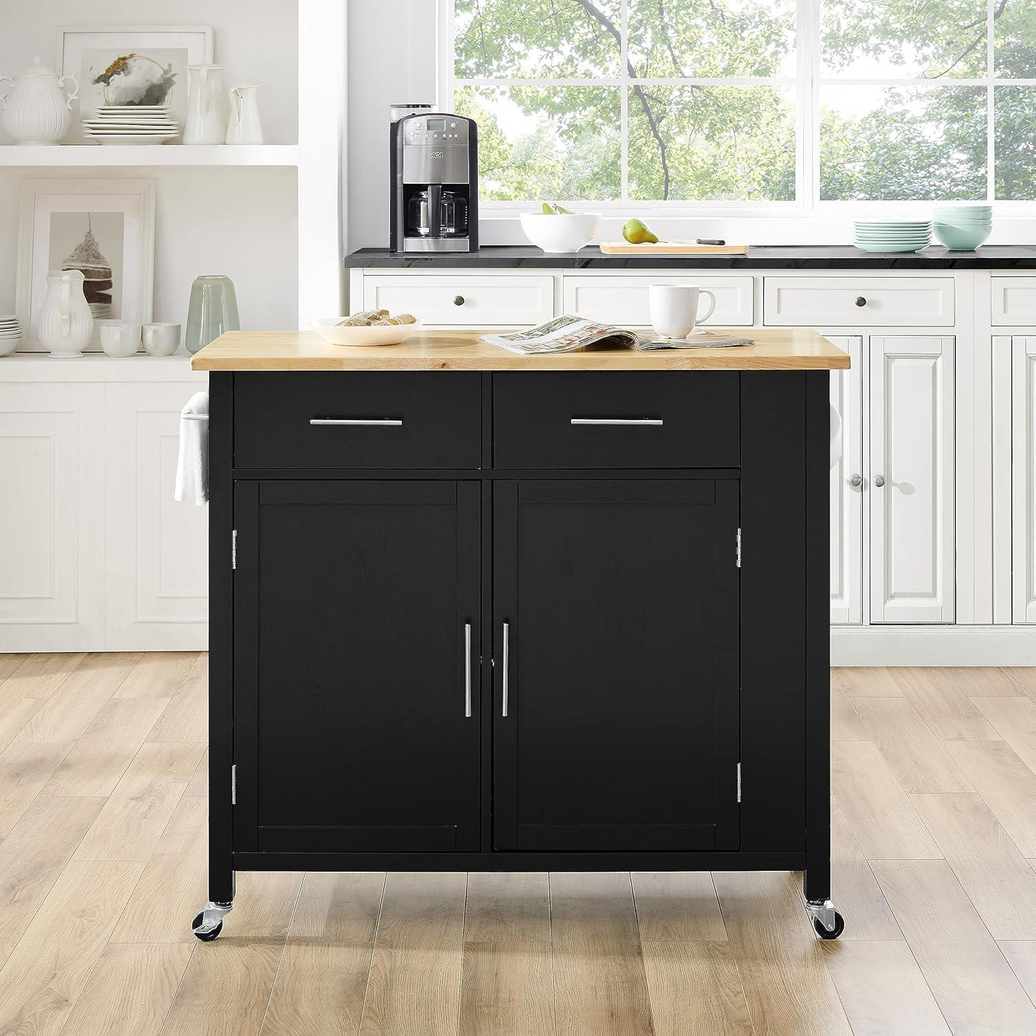 Crosley Savannah Wood Top Kitchen Island Cart in Black