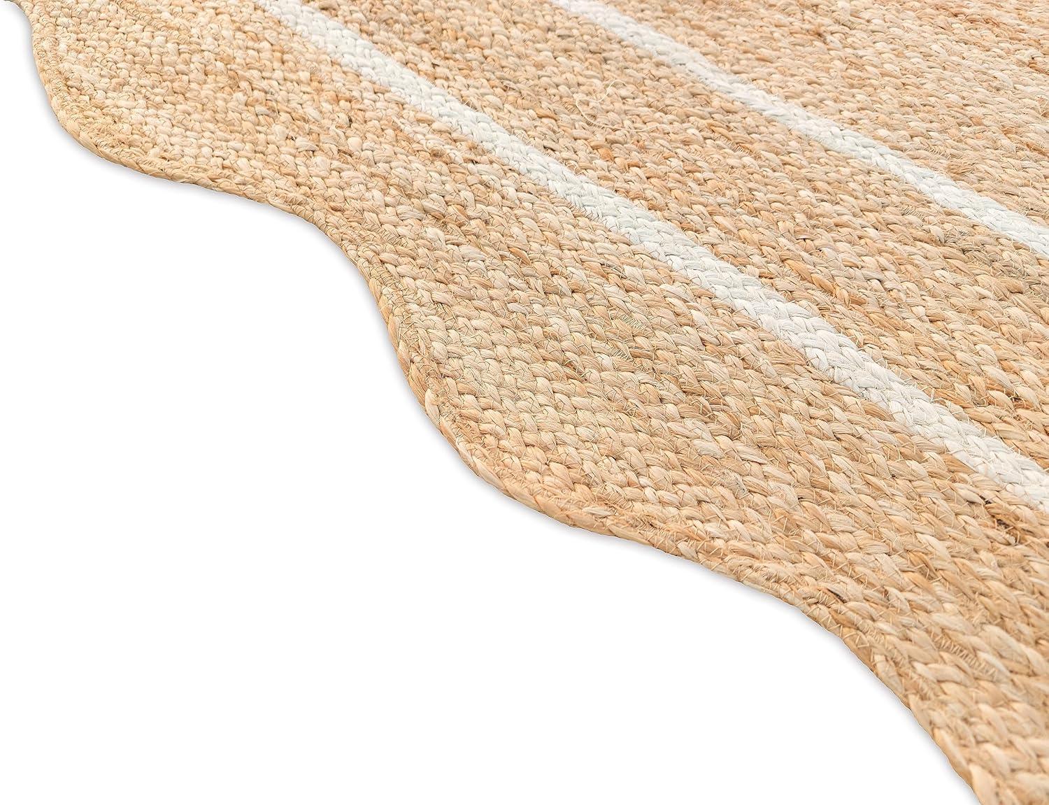 Weaving Village Wave Scalloped Natural Jute Rug Boho Jute Rug Entryway Runner Rug Farmhouse Scallop Rug, Off White (2'x6')