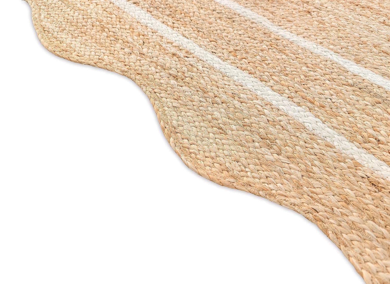 Weaving Village Wave Scalloped Natural Jute Rug Boho Jute Rug Entryway Runner Rug Farmhouse Scallop Rug, Off White (2'x6')