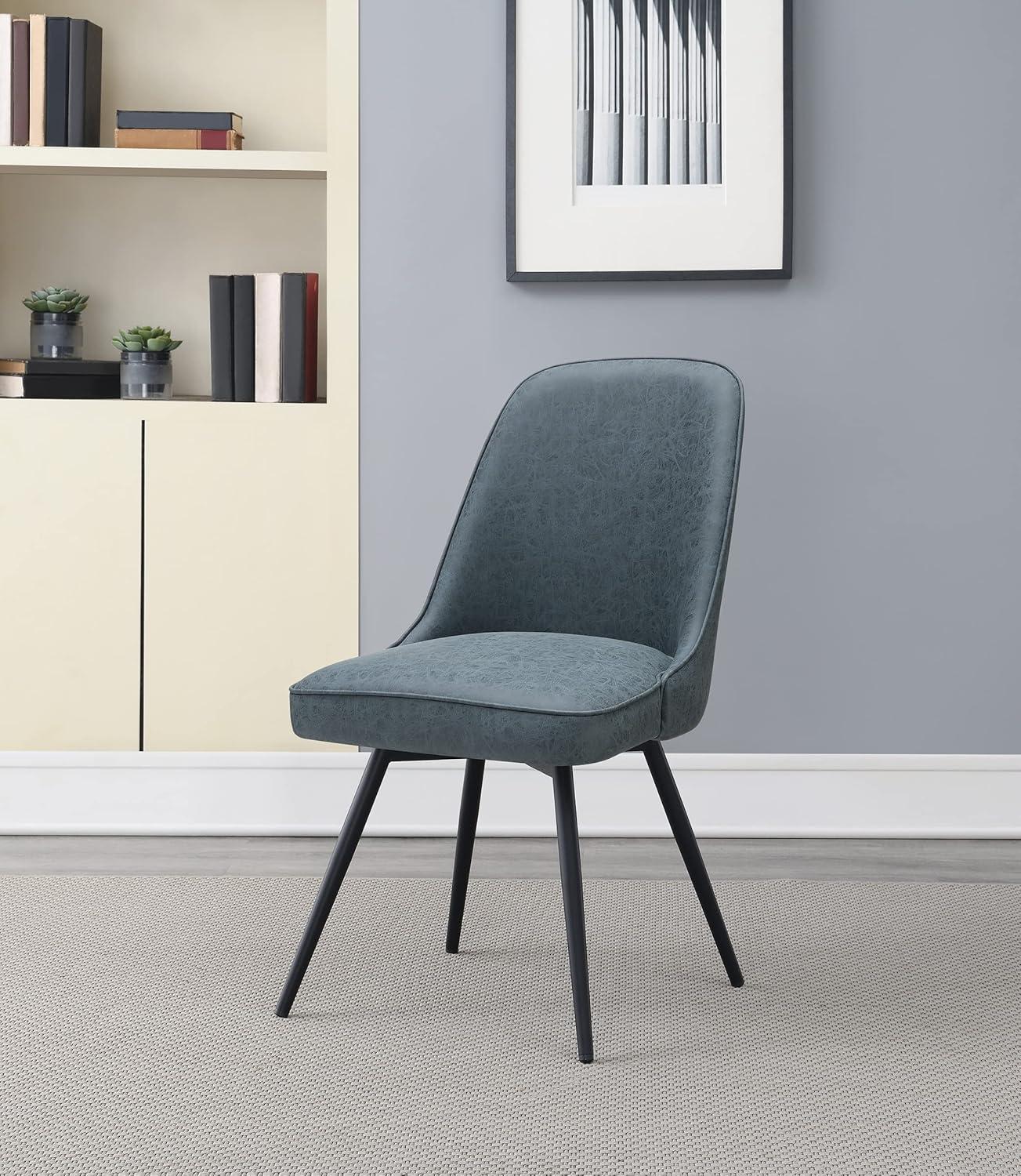 OSP Home Martel Faux Leather Swivel Chair with Black Legs in Navy