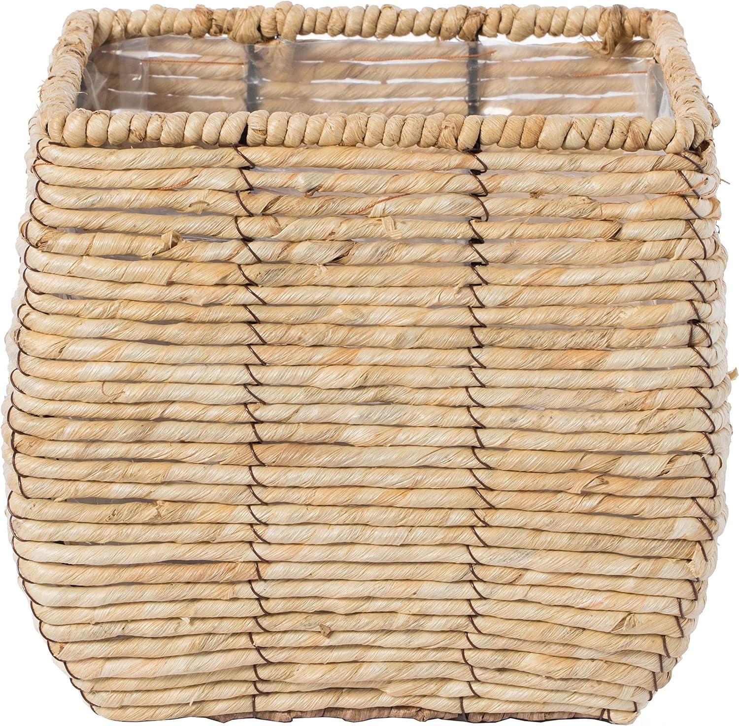 Rustic Woven Square Medium Planter with Leak-Proof Lining