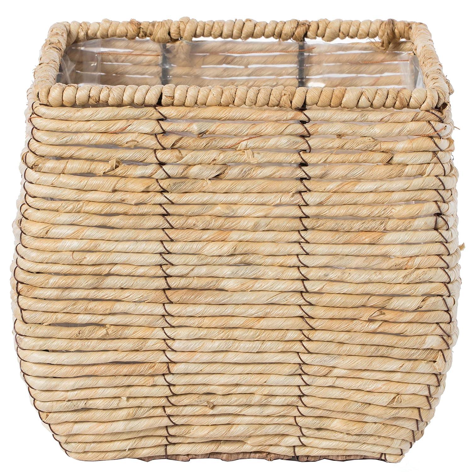 Vintiquewise Woven Square Flower Pot Planter with Leak-Proof Plastic Lining - Medium