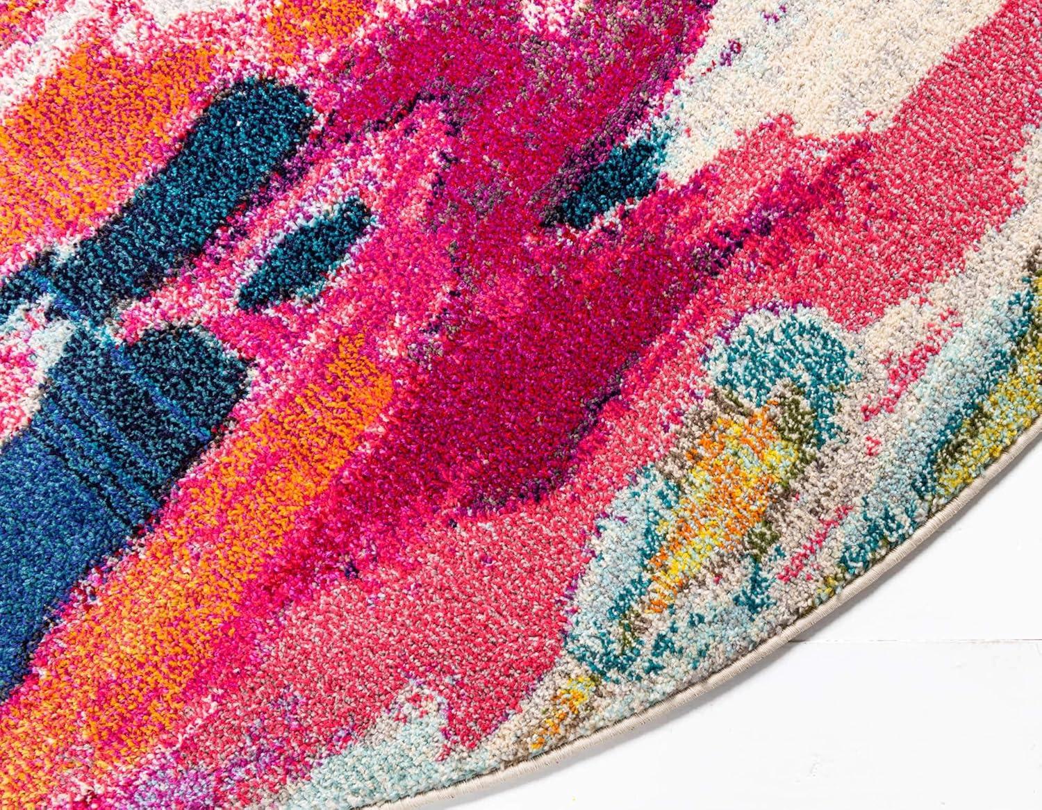 Unique Loom Estrella Collection Area Rug - Laurnell (6' 1" Round Pink/Orange)