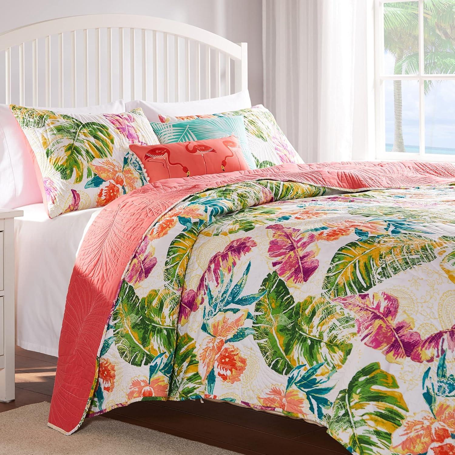 Greenland Home Fashions Tropics Coastal Paradise Quilt Set, 2-Piece Twin, Punch