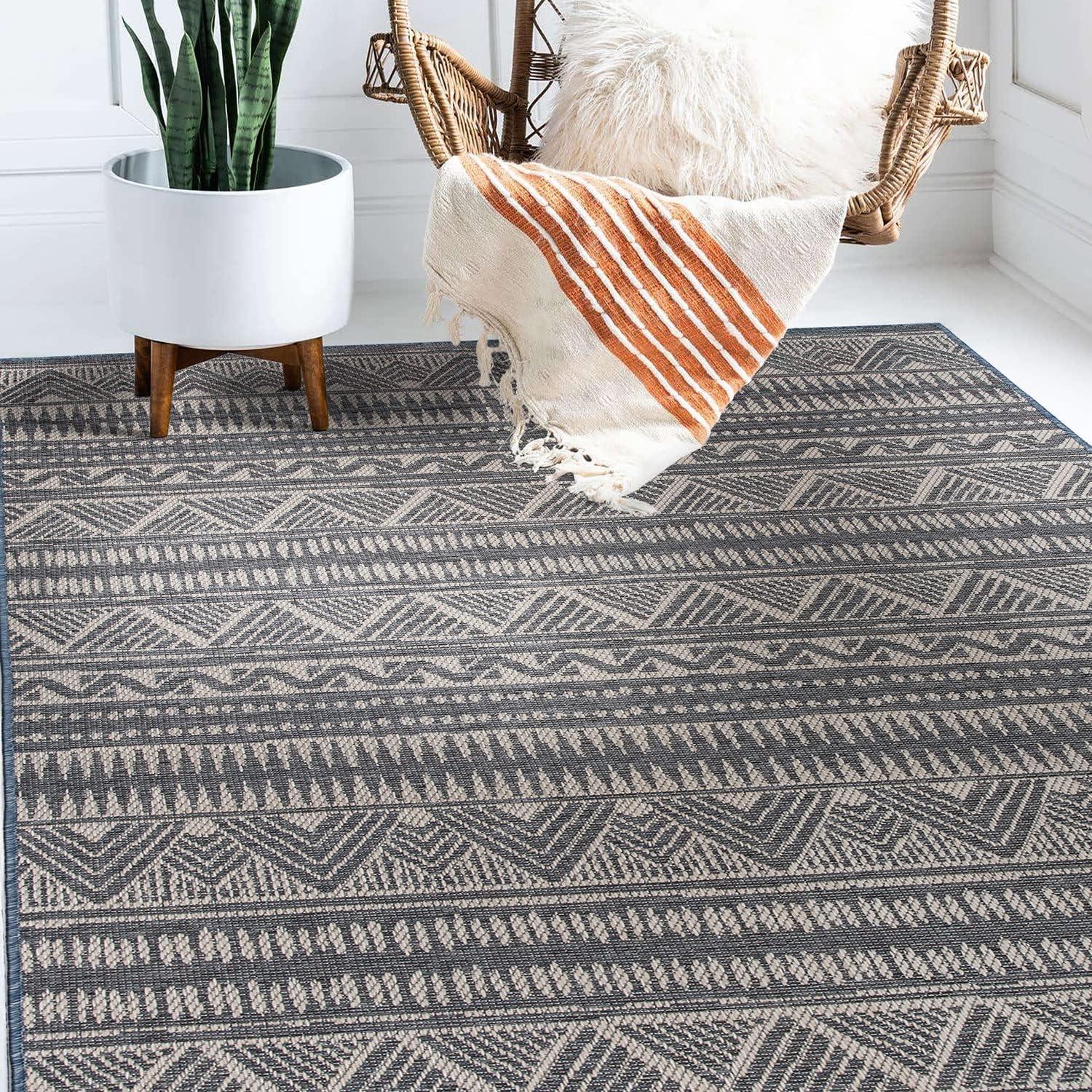 World Rug Gallery Bohemian Geometric Indoor/Outdoor Area Rug - Blue 5' x 7'