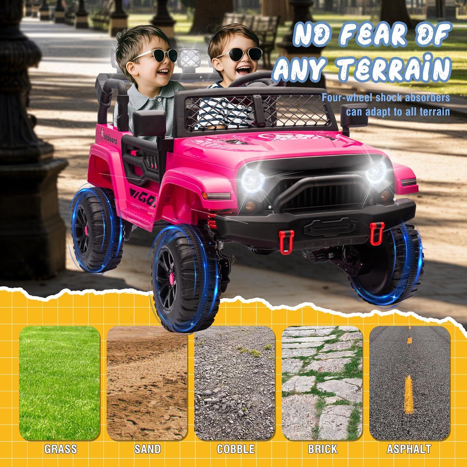 Ancheer 24V Real 2 Seater Ride On Toys Electric SUV Jeep Car With Remote Control,2WD/4WD Switchable, 4X100W Motor, Bluetooth, Music, USB, Lights