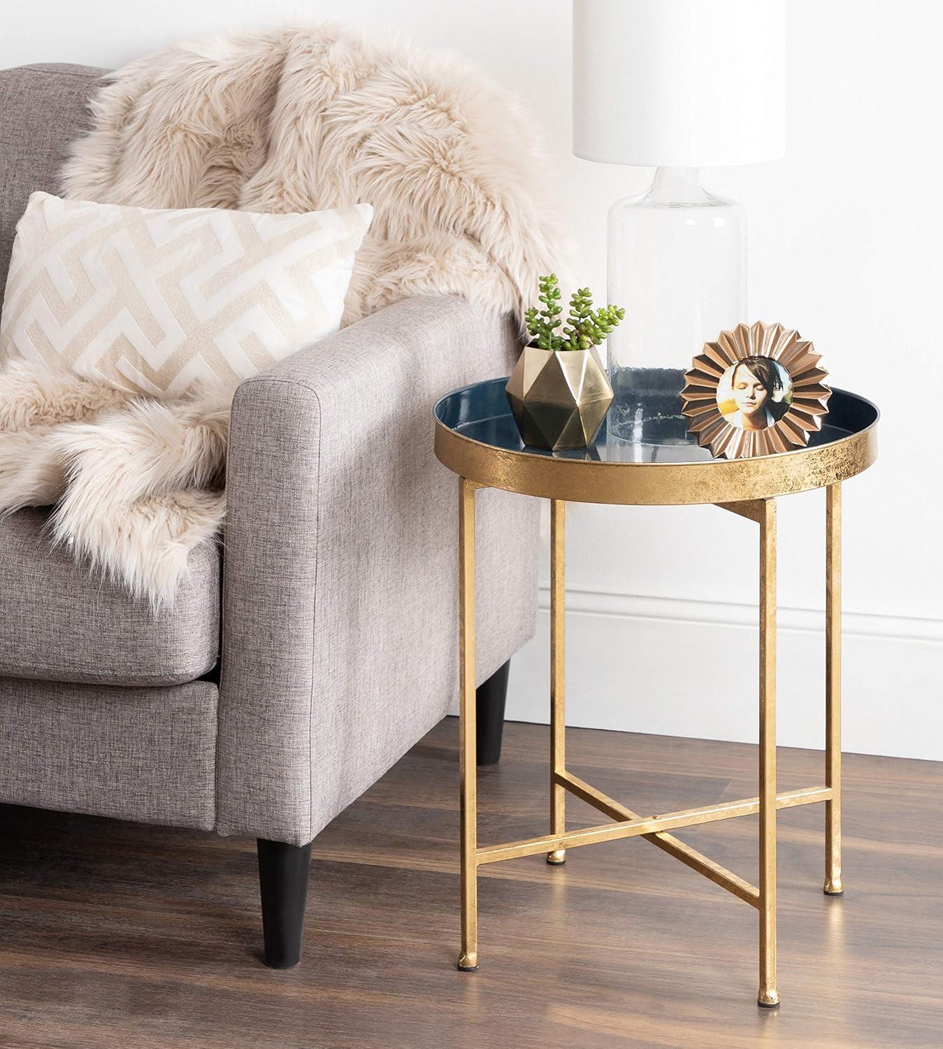 Kate and Laurel Celia Round Metal Side Table, 18.25x18.25x22, Navy Blue
