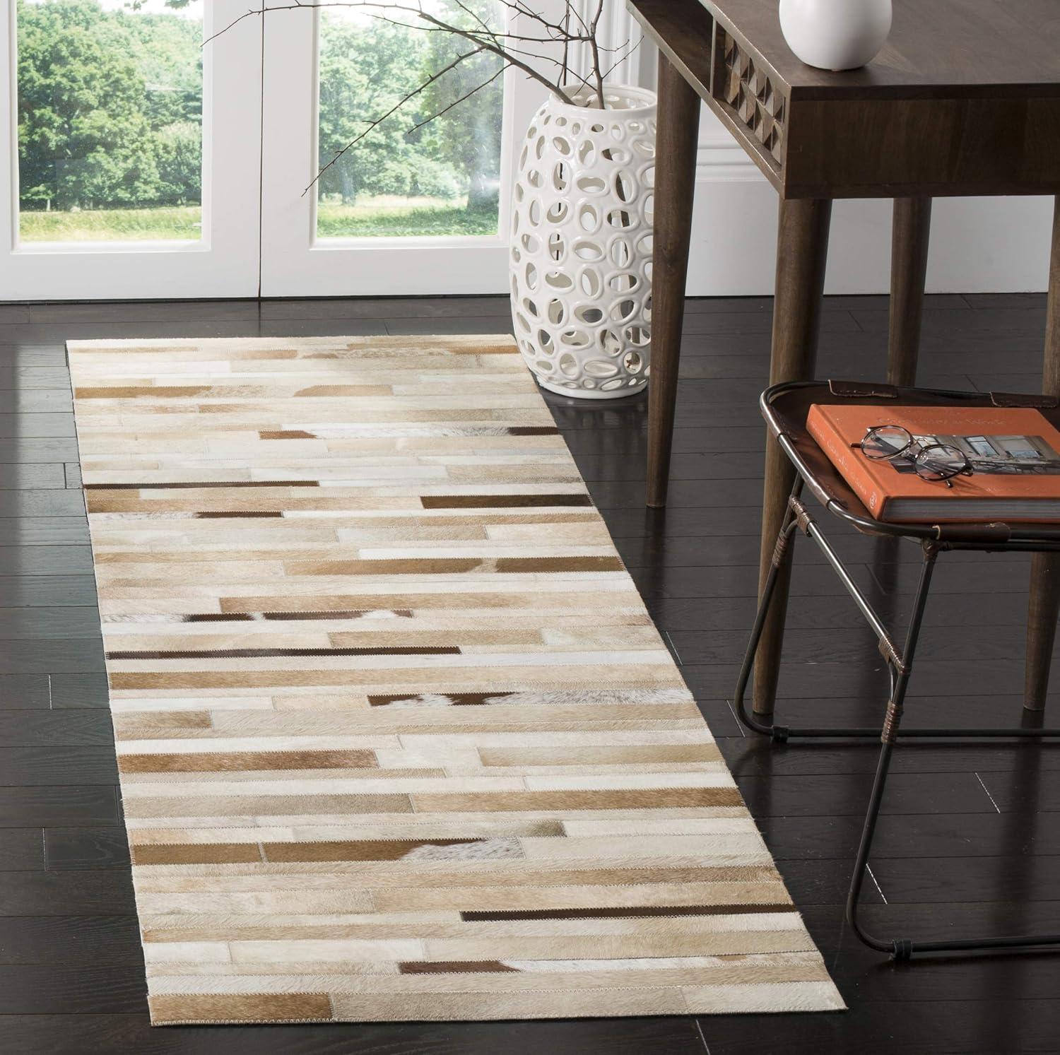 Studio Leather STL218 Hand Woven Indoor Runner Rug - Tan/Ivory - 2'3"x9' - Safavieh