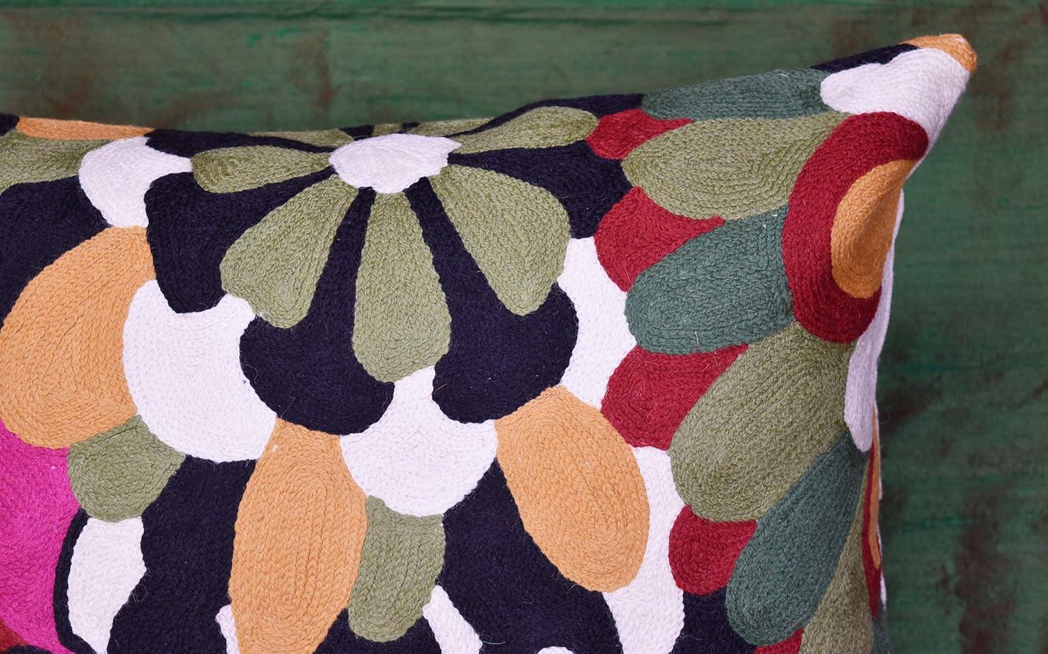 Modern Cream Decorative Floral Pillow Cover Needlepoint White Flower Hand Embroidered Pillowcase Flowery Outdoor Suzani Accent Cushion Boho Chair Modern Chair Pillowsham Wool Size 18x18