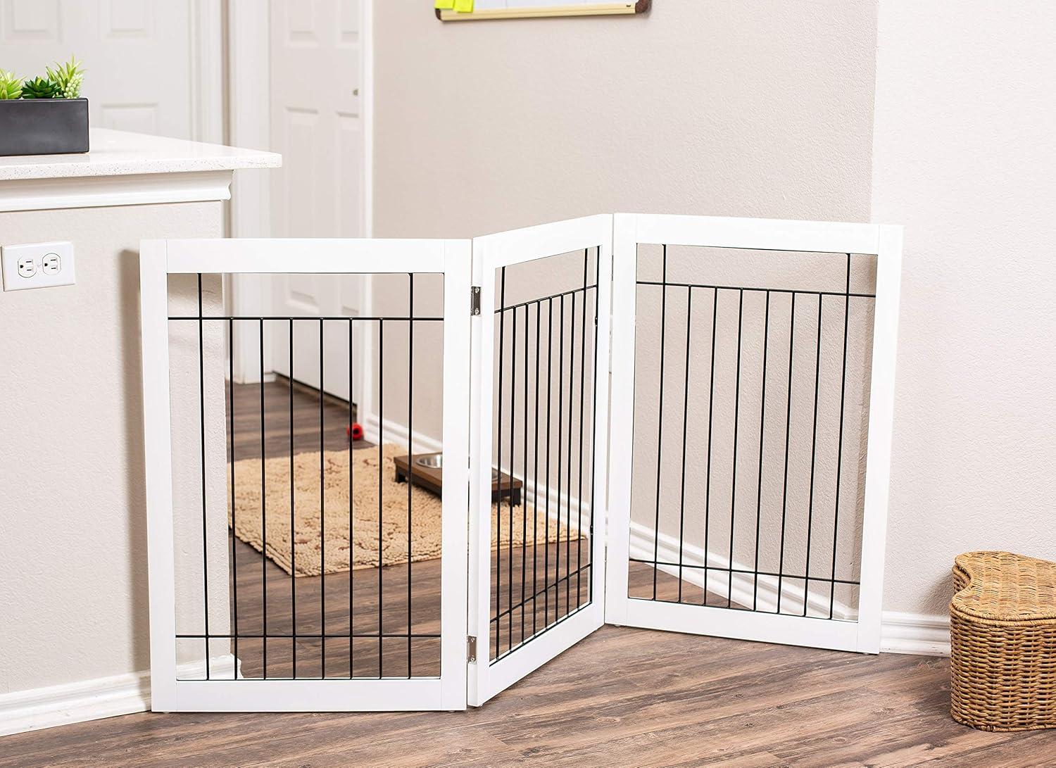 White Freestanding Solid Wood and Metal Dog Gate