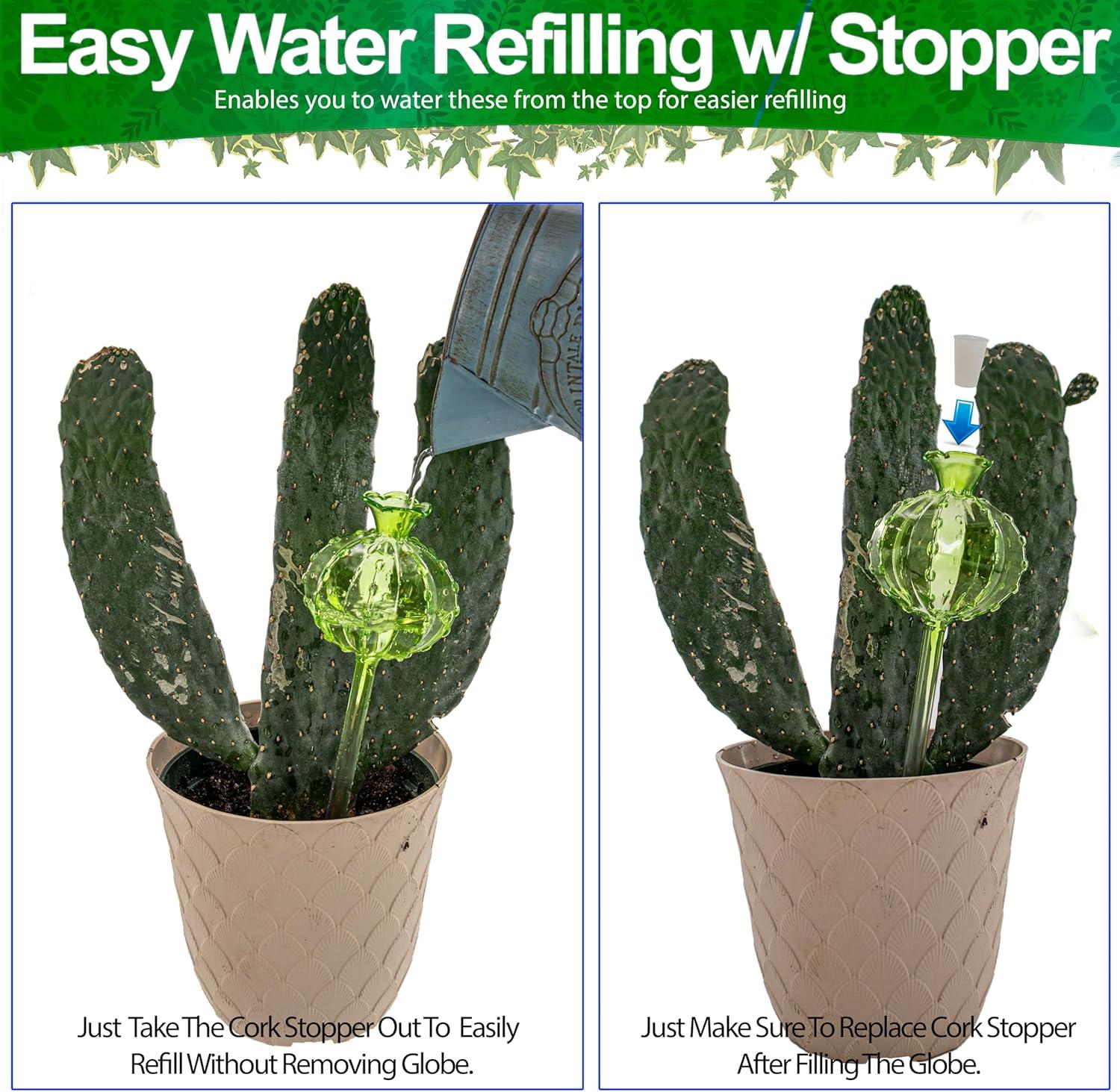 Large Multicolor Hand Blown Glass Plant Watering Globes Set