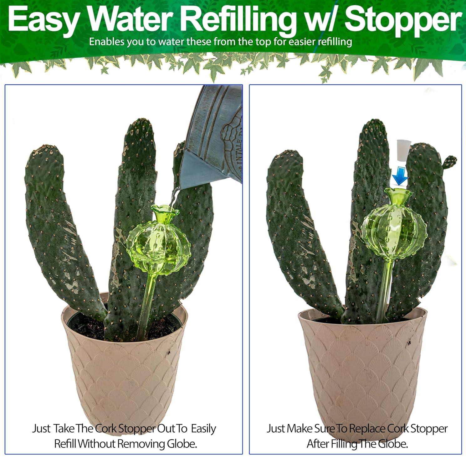 Large Multicolor Hand Blown Glass Plant Watering Globes Set