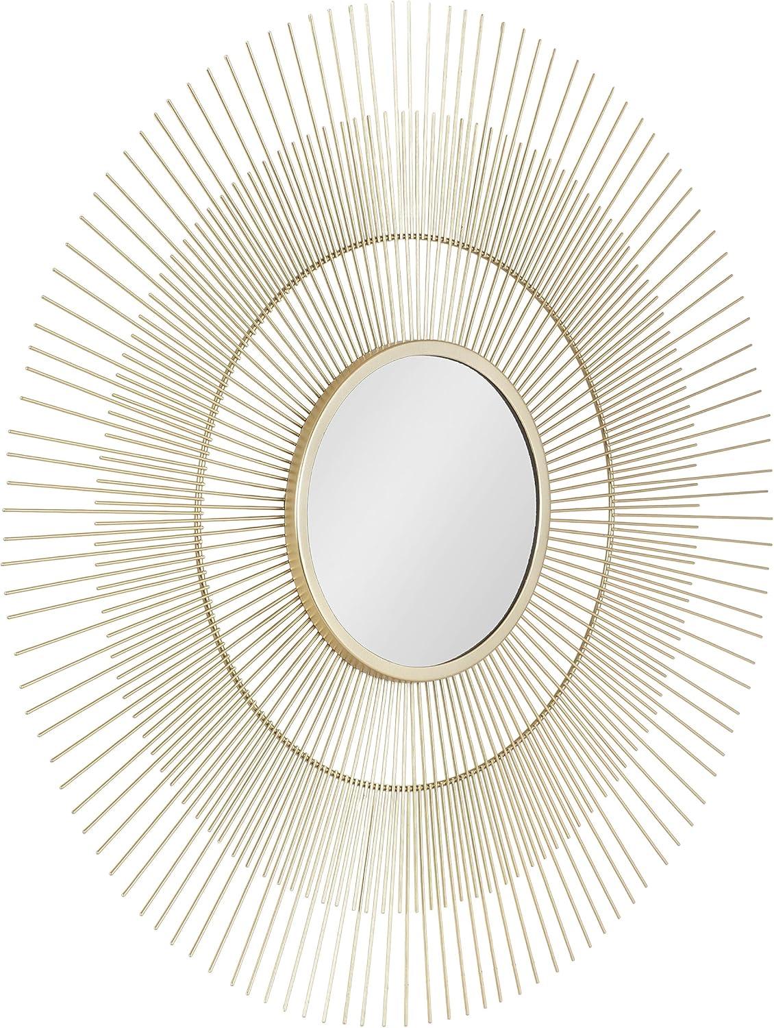 Kate and Laurel Quillet Mid-Century Round Decorative Wall Mirror, 26 Inch Diameter, Gold, Metal Circle Statement Piece Mirror with Detailed Sunburst Frame
