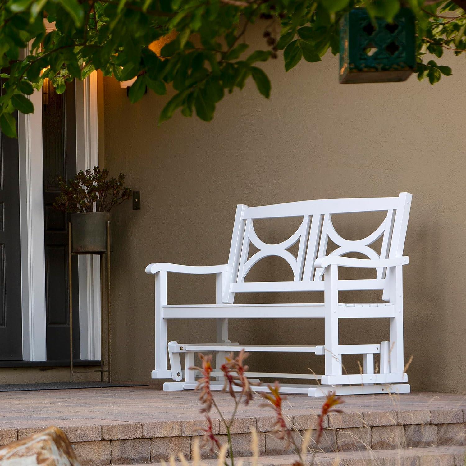 Shine Company Traditional Hardwood Patio Porch Glider Bench in White