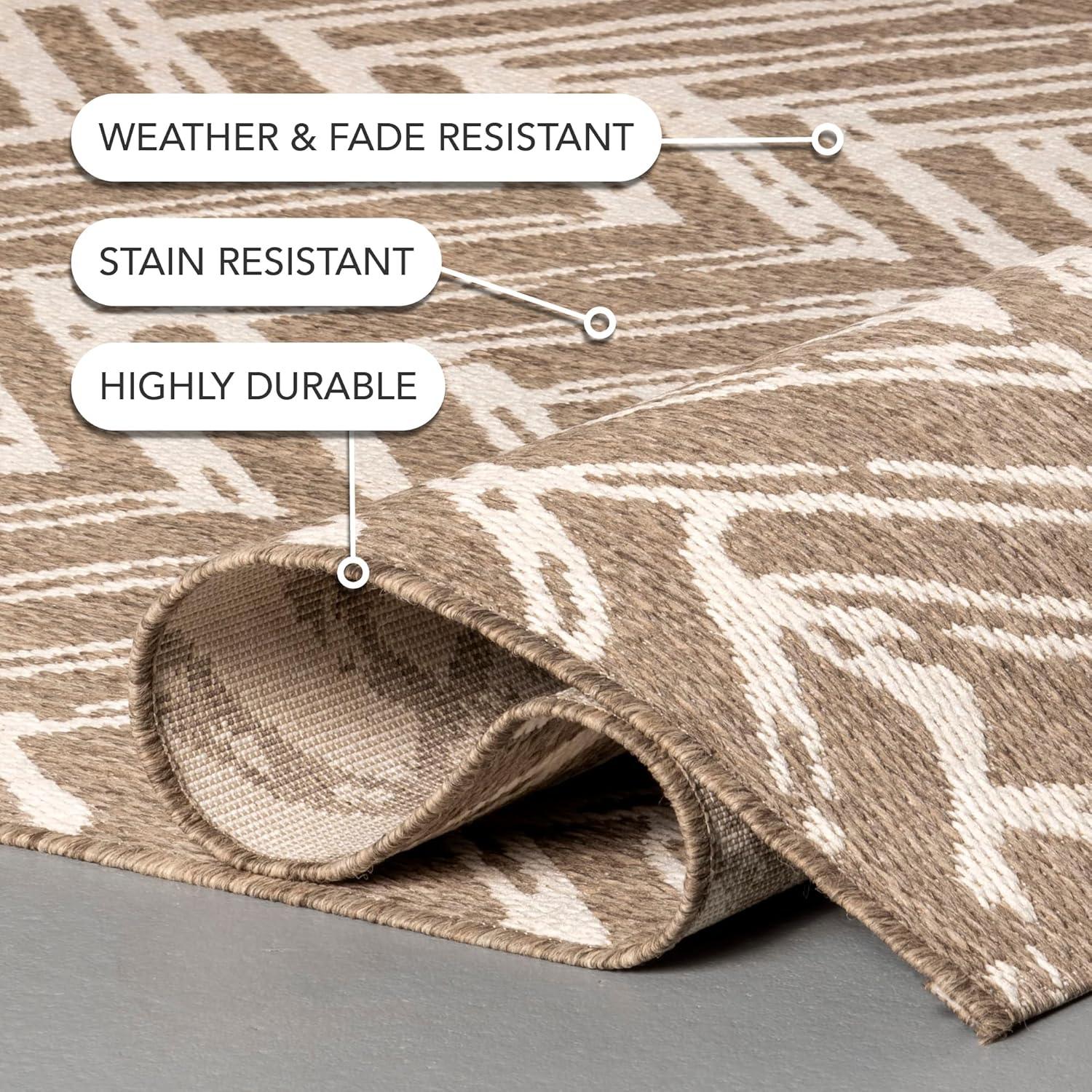 Nuloom Macklin Herringbone 8x11 Indoor/Outdoor Area Rug for Living Room Patio Deck Front Porch Kitchen, Brown/Ivory