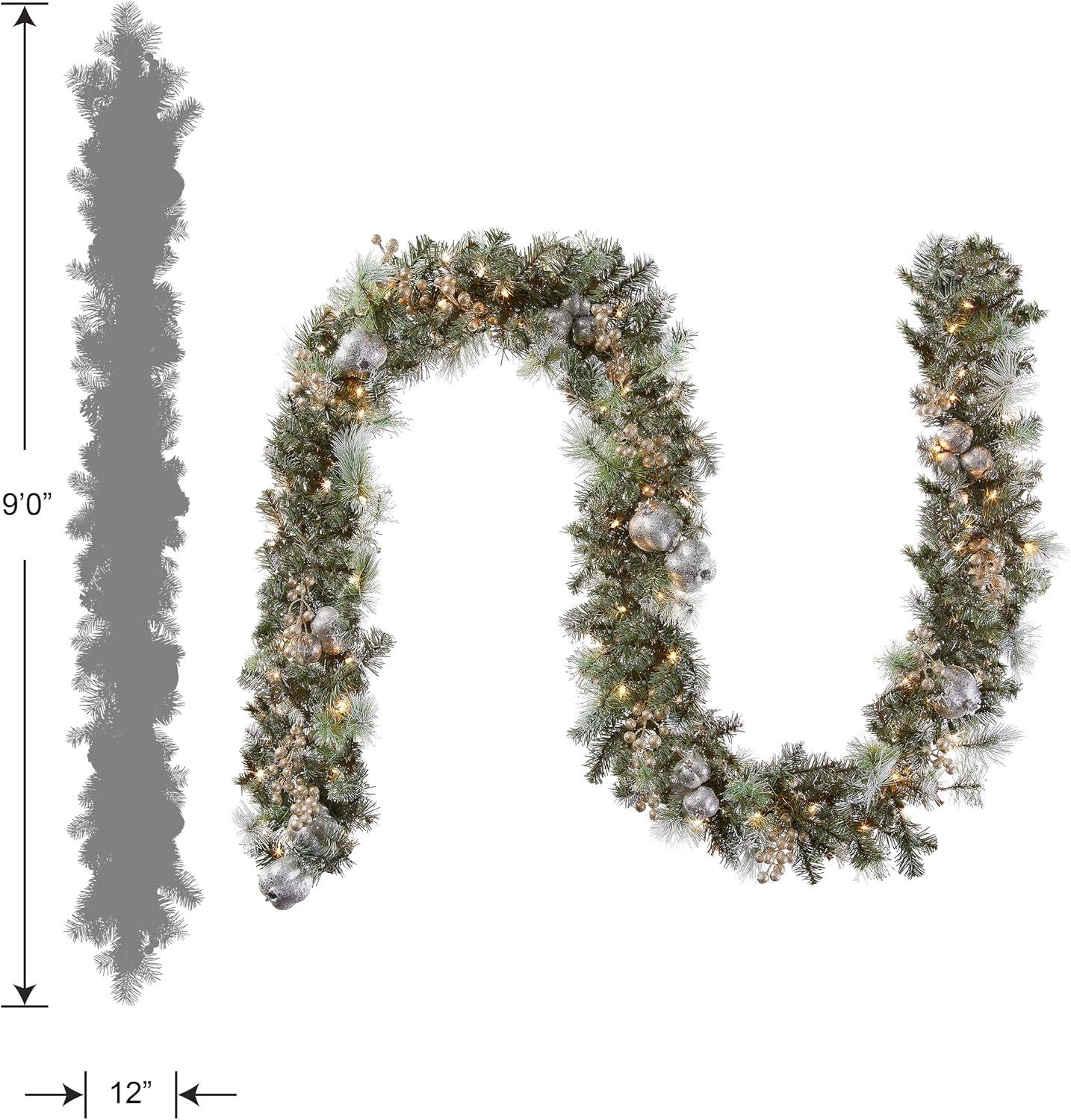 National Tree Company 9 ft. Glittery Pomegranate Pine Garland with Clear Lights