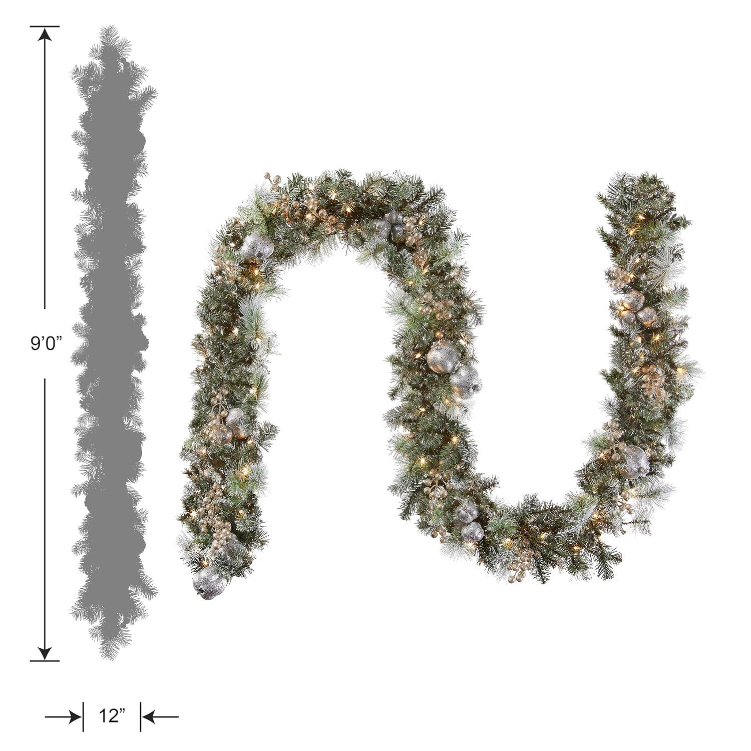 National Tree Company 9 ft. Glittery Pomegranate Pine Garland with Clear Lights