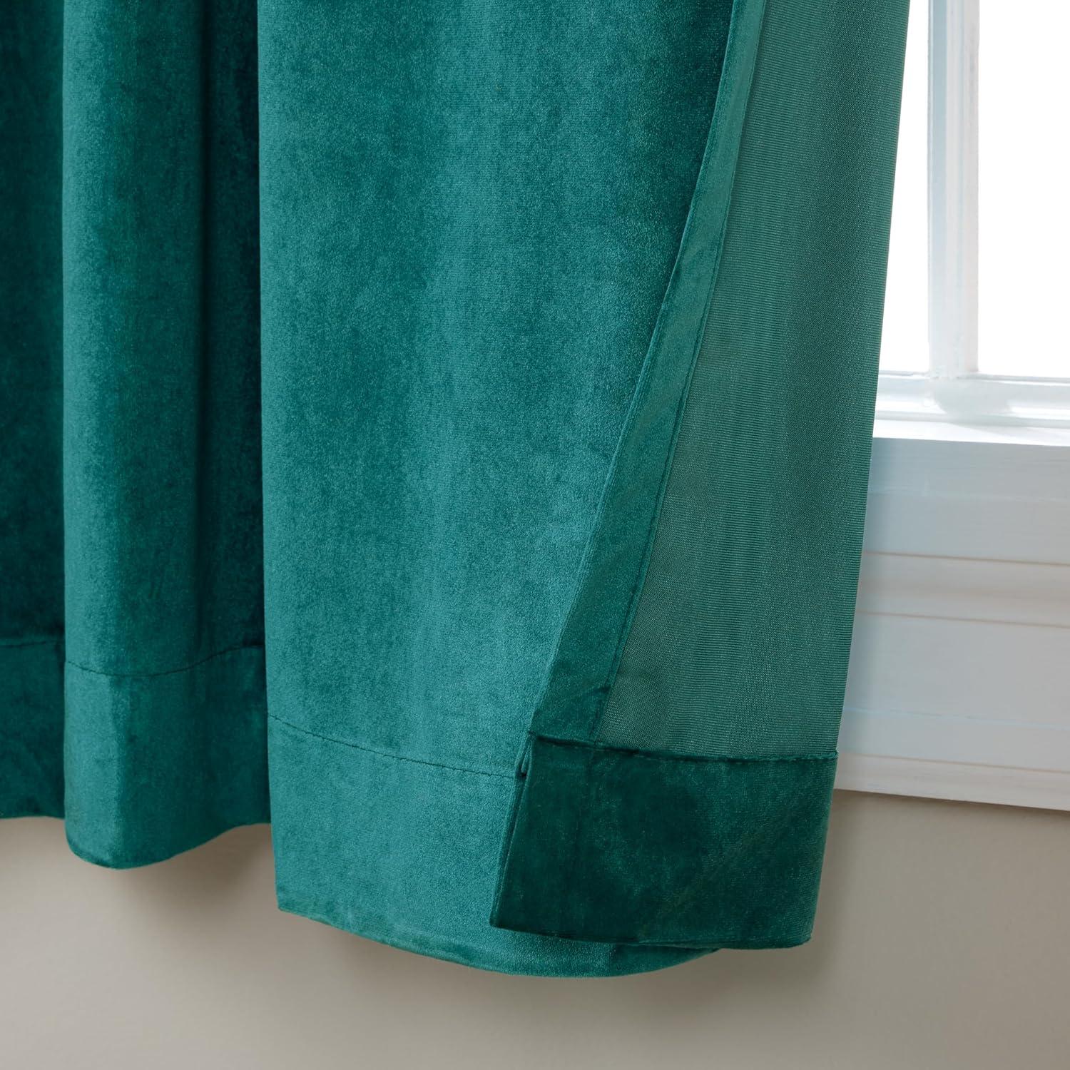 TOWN & COUNTRY LUXE Velour Solid Heavyweight Indoor Curtains, Light Filtering Opacity, Triple Pinch Pleat Top, Plush Velvet, 2-Pack Set, 27"x84", Teal