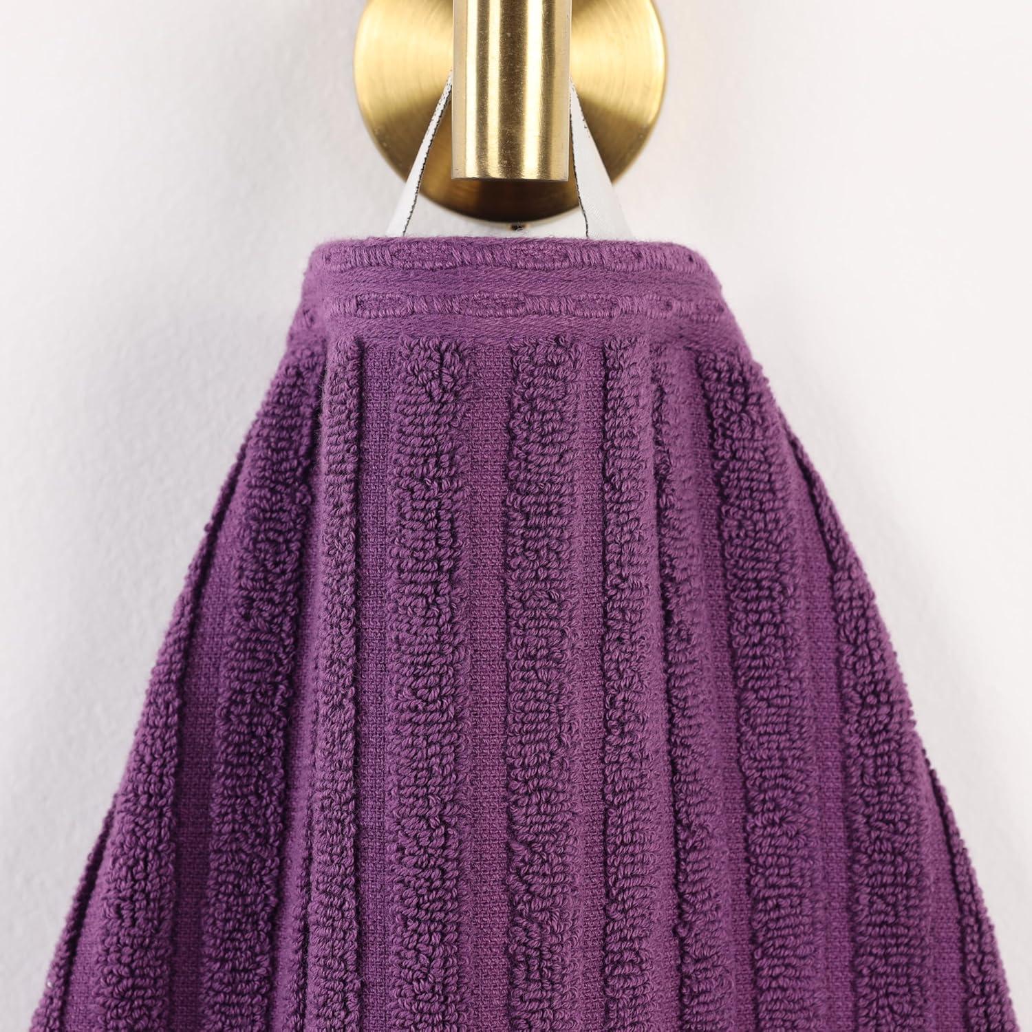 Superior Soho Cotton Ribbed Checkered 8 Piece Towel Set, Plum