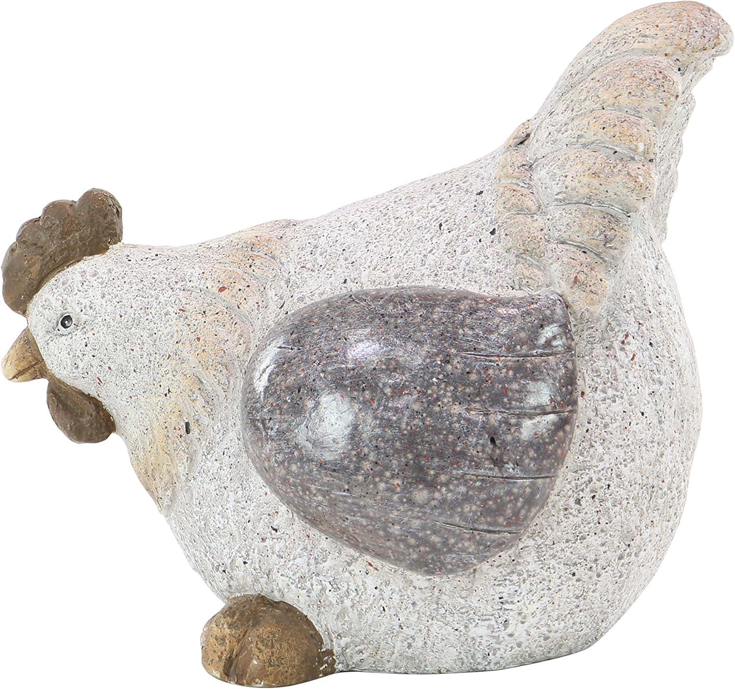 White and Gray Polystone Chicken Garden Sculpture