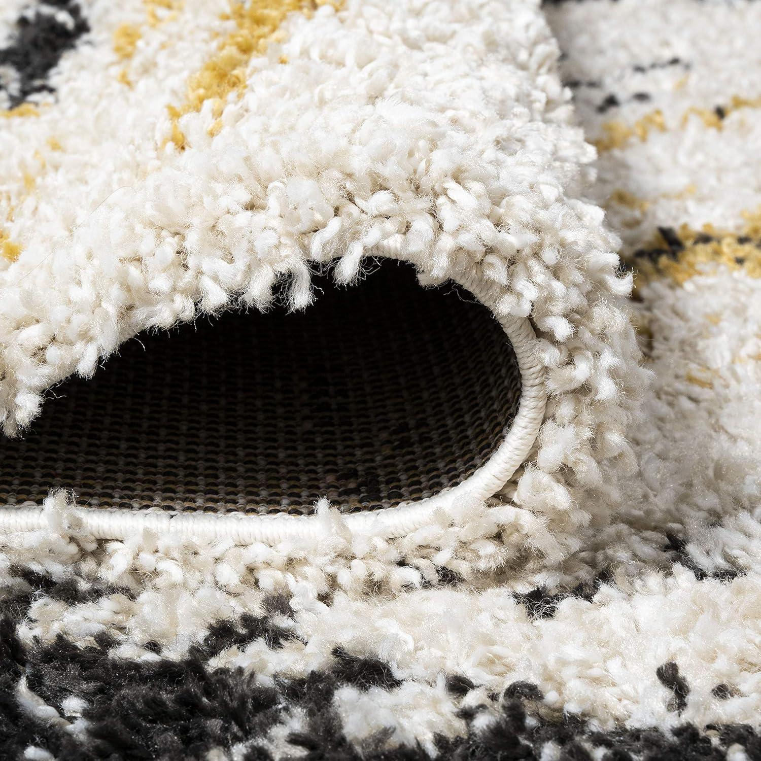 8'x10' Nova Modern Bold Strie' Shag Area Rug, Beige/Black/Yellow - JONATHAN Y