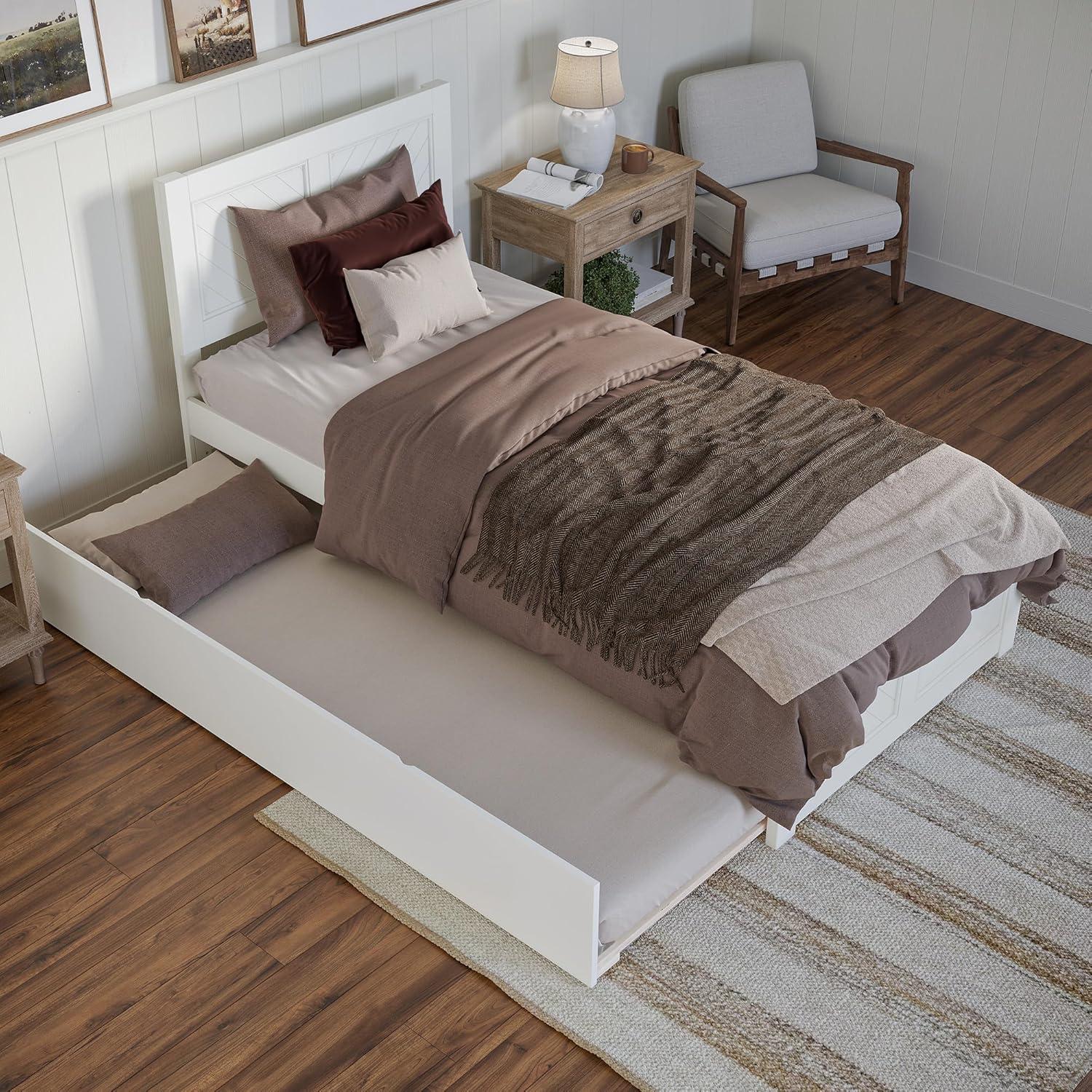 AFI Canyon White Solid Wood Platform Bed with Matching Footboard & Twin XL Trundle, Twin XL