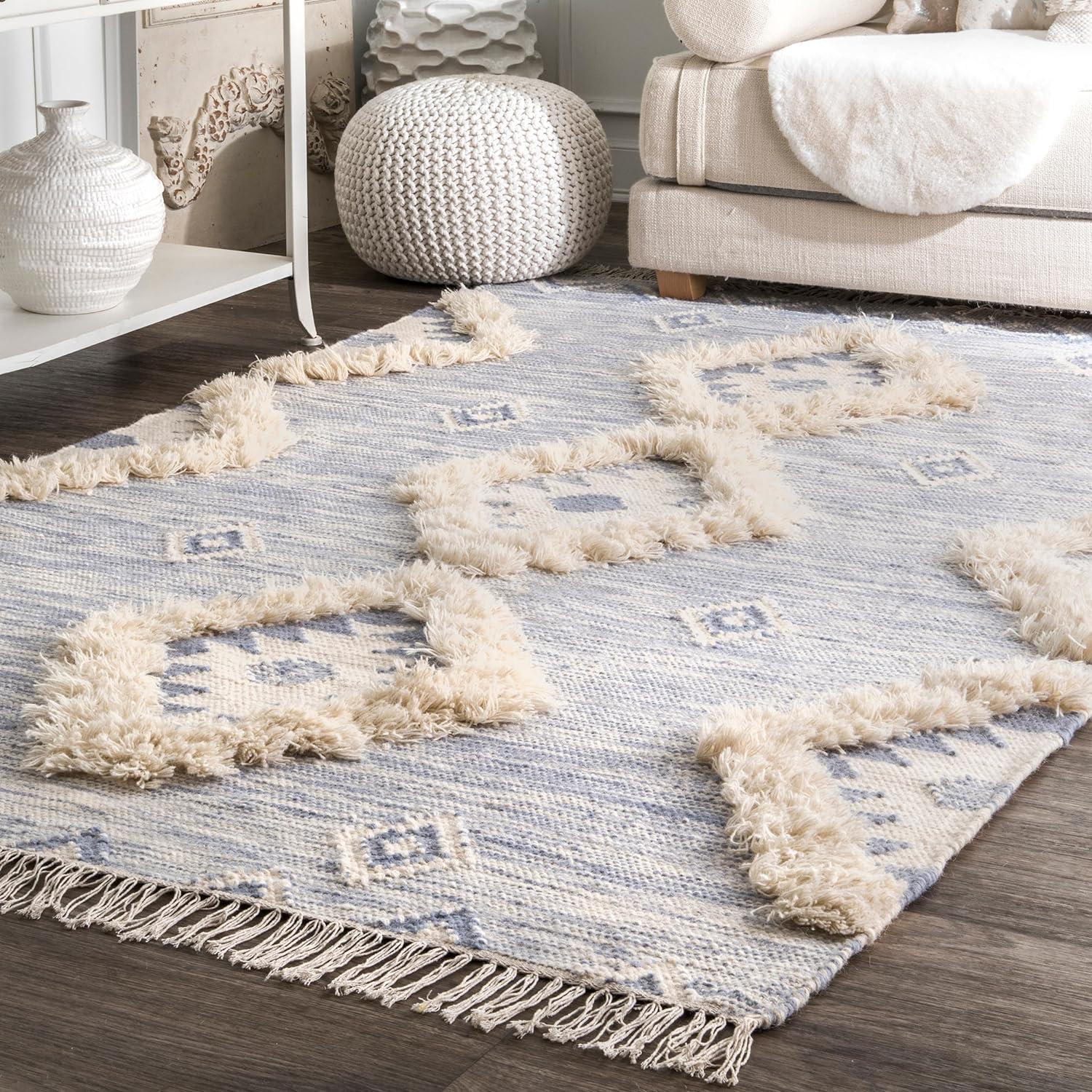 Nuloom Savannah Geometric 5x8 Wool Indoor Area Rug for Living Room Bedroom Dining Room Kitchen, Blue