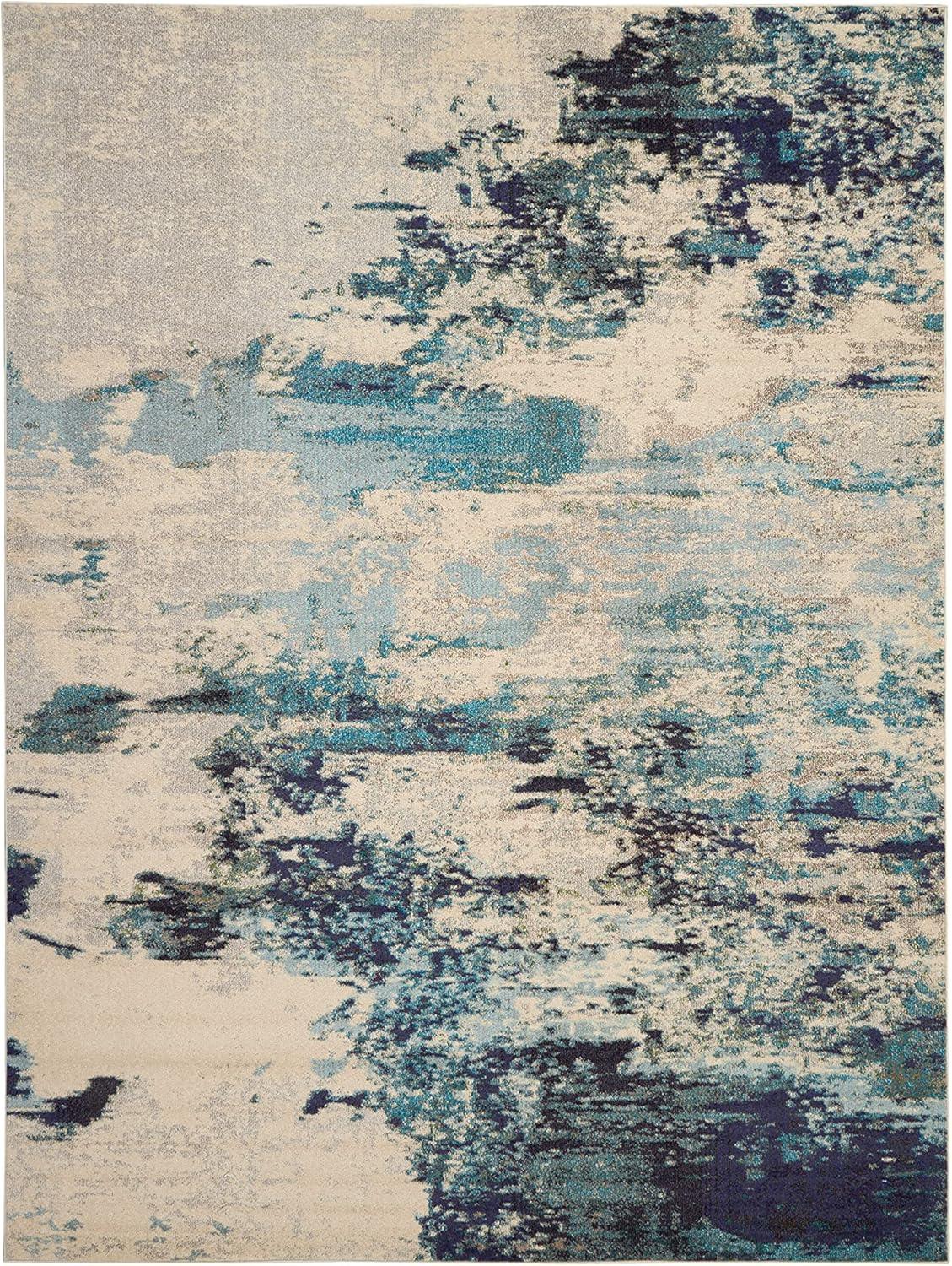 Nourison Celestial CES02 Indoor only Area Rug - Ivory/Teal Blue 9' x 12'