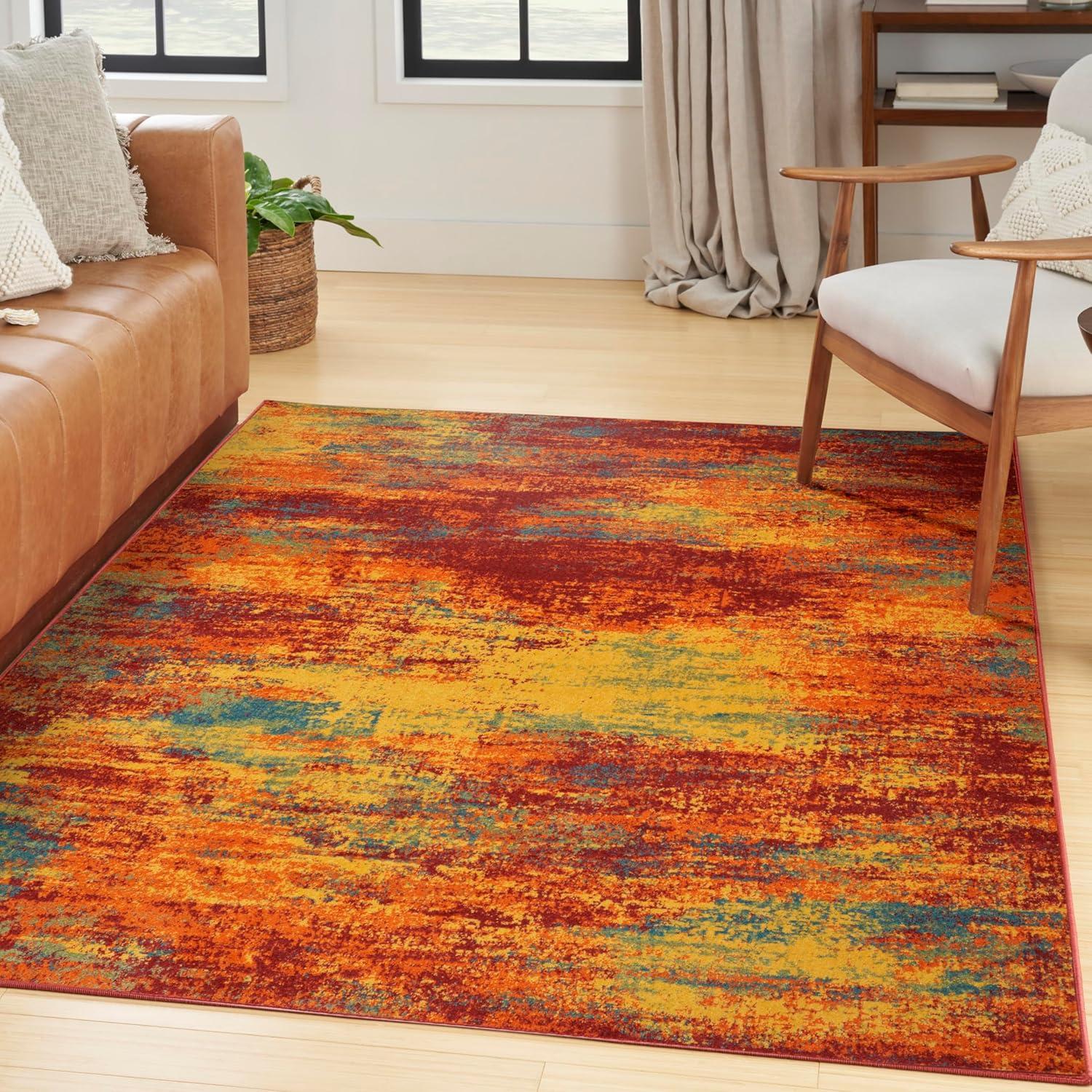 Nourison Essentials Abstract Indoor Outdoor Rug Flame 4' x 6'
