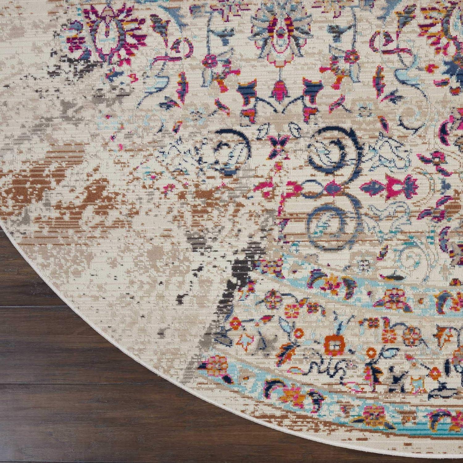 Nourison Vintage Kashan VKA02 Ivory/Light Blue/Orange Indoor Area Rug - 6' x ROUND