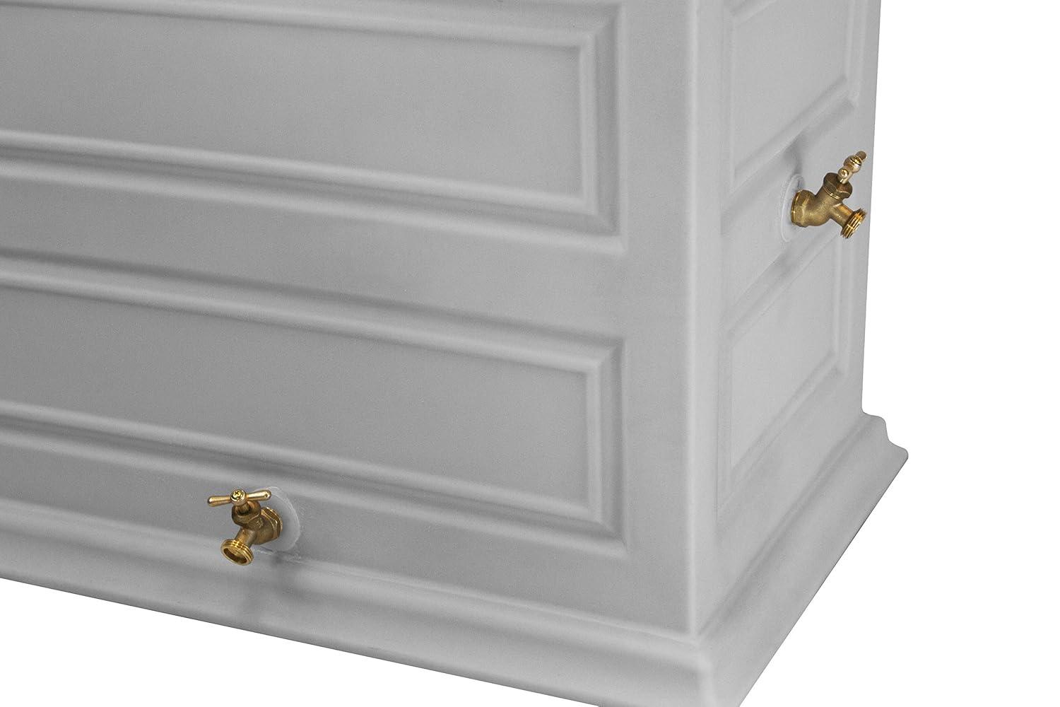 Good Ideas Savannah Colonial Style 42 Gallon Rain Saver Barrel with Self-Draining Garden Planter and Brass Spigots, Light Gray