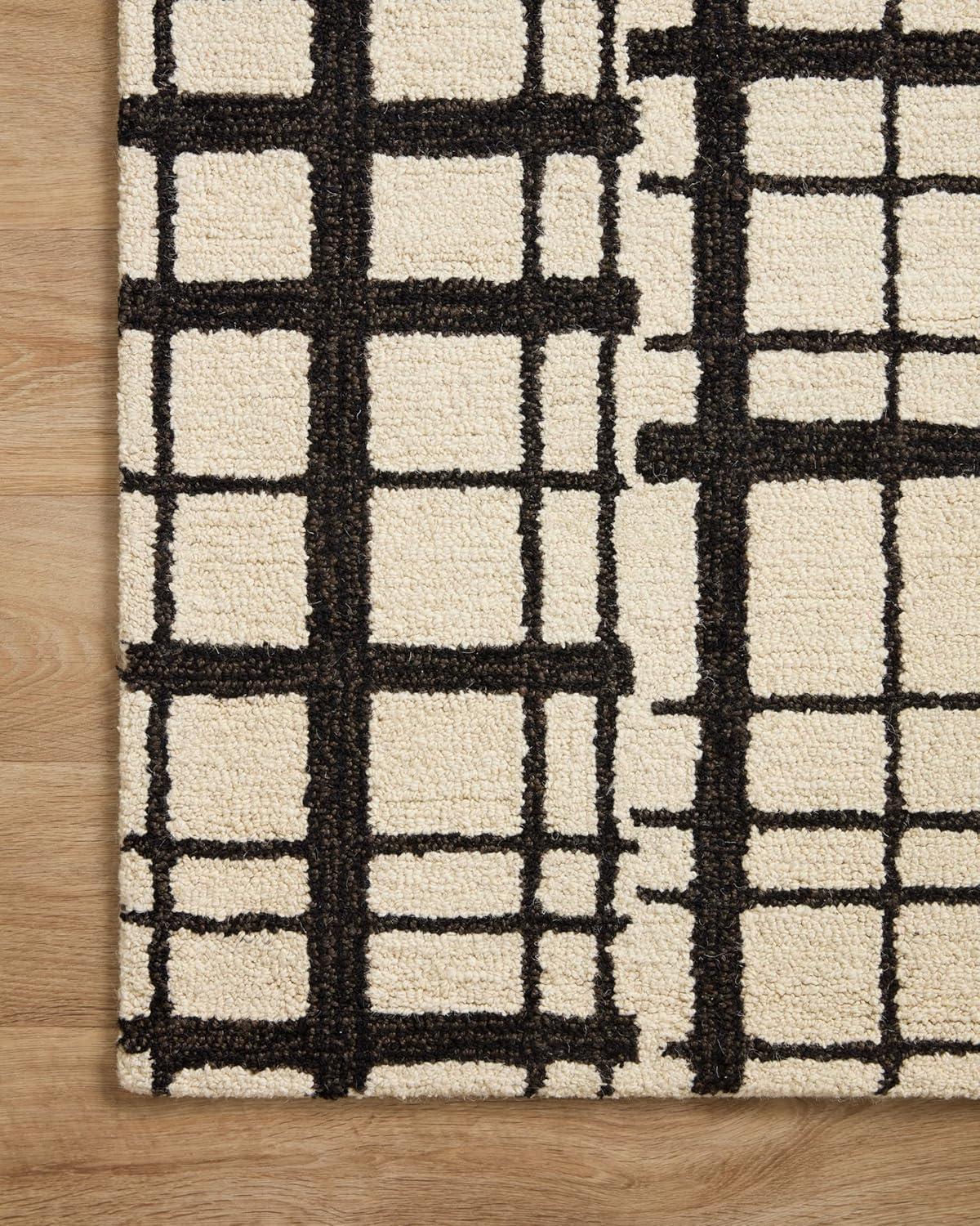Chris Loves Julia x Loloi Polly Checkered Hand Tufted Jute/Sisal/Wool Black/Ivory Area Rug