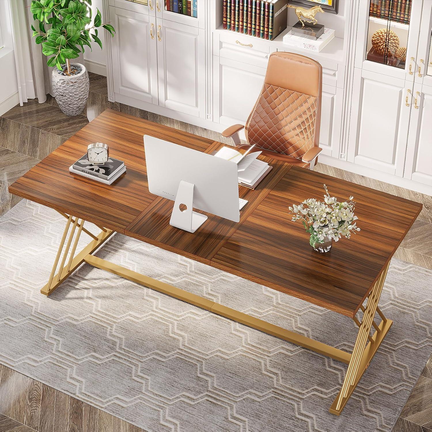 Tribesigns 63" Computer Desk, Modern Wood Home Office Desk, Computer Table Executive Desk, Study Writing Table Workstation for Living Room Bedroom Office