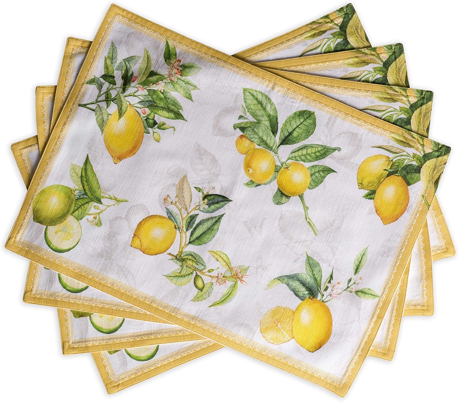 Maison d' Hermine Placemats Set of 4 100% Cotton Washable Cloth Place Mats, Reusable Table Mats for Kitchen Dining Decoration, Party, Wedding, Restaurant Spring/Summer (Limoncello, 13" x 19")