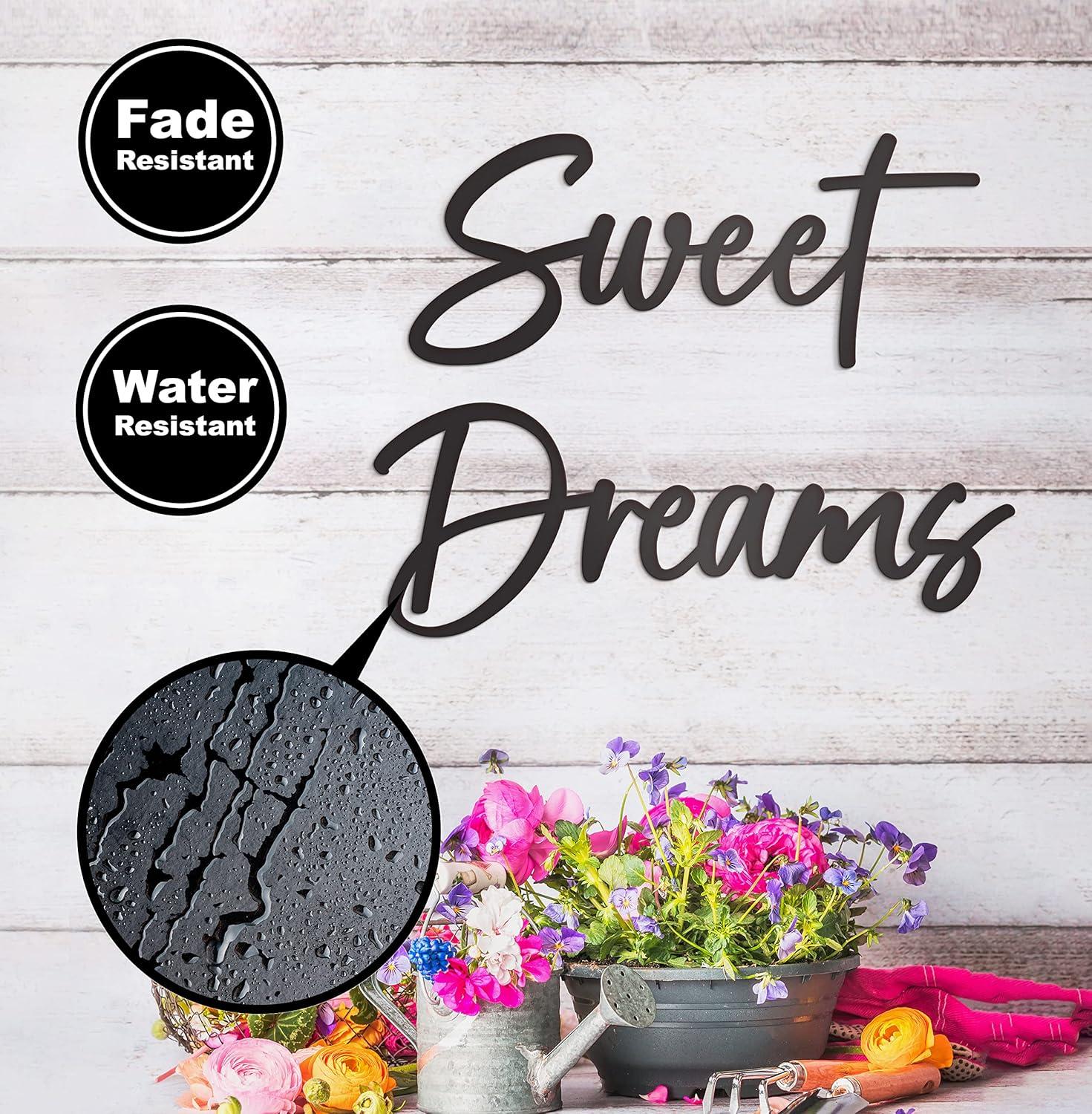 Vivegate Sweet Dreams Metal Sign Wall Art Decor - 35"X8" Black Modern Sweet Dreams Farmhouse Signs for Hanging Above Bed Wall Decor for Bedroom