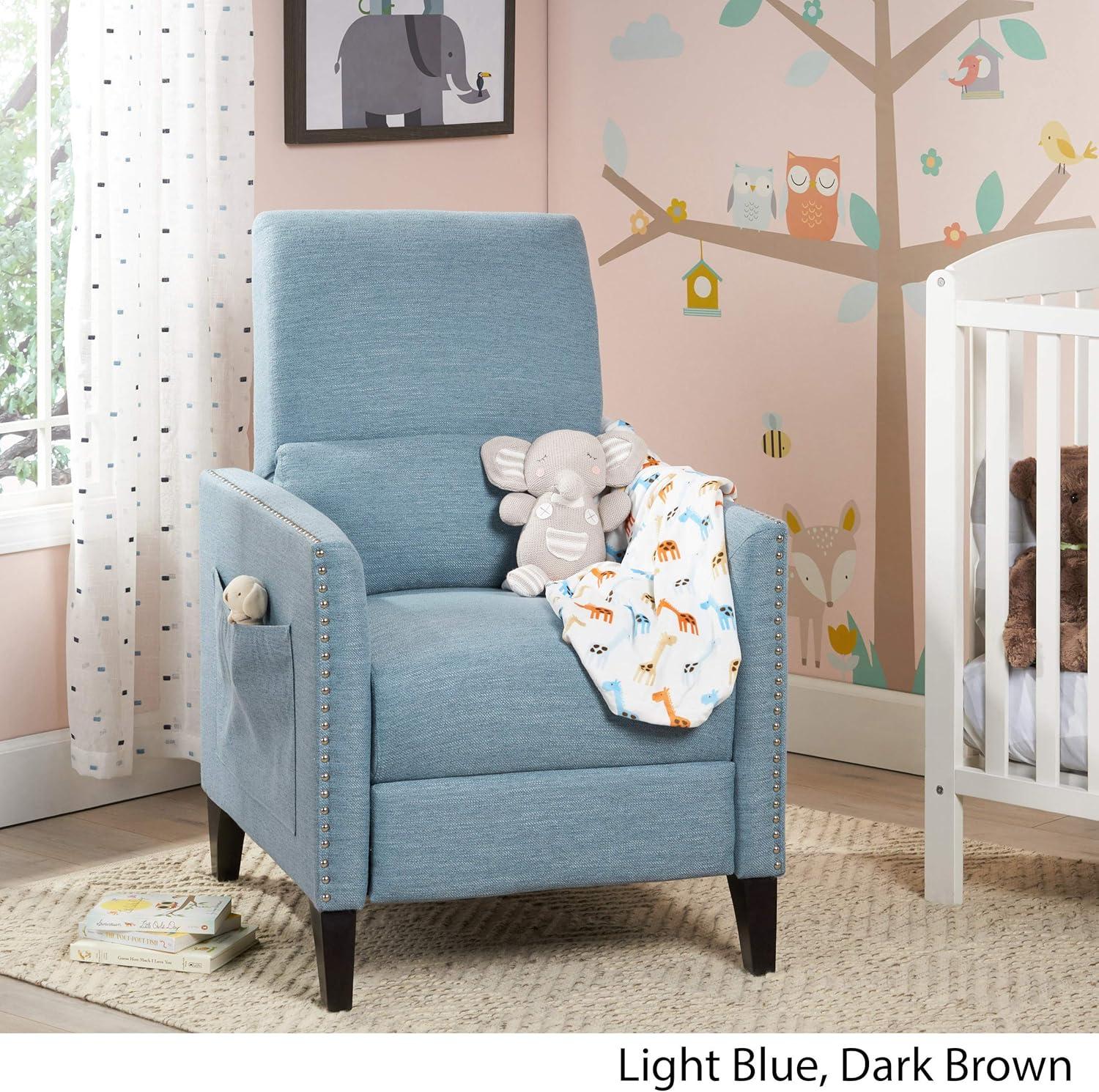 Christopher Knight Home Alexis Contemporary Fabric Push Back Recliner, Light Blue, Dark Brown