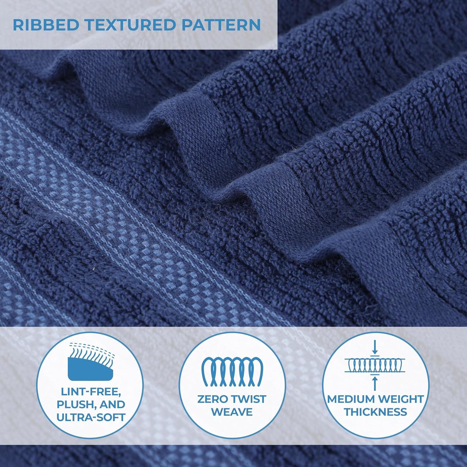 Superior Zero Twist Cotton Ribbed Geometric 8-Piece Towel Set, Navy Blue