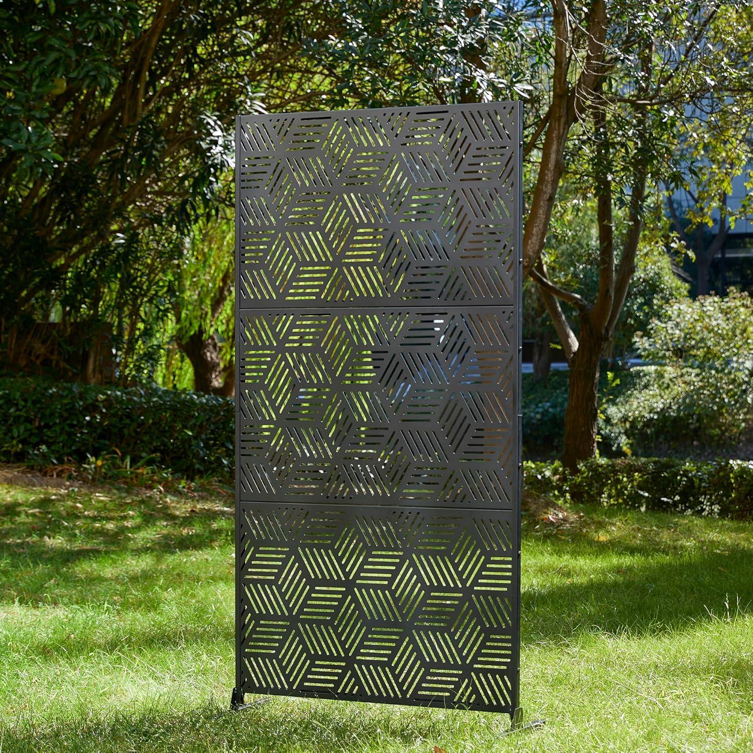 Glitzhome Geometric Privacy Screen Fence Panel Room Divider with Riser Feet