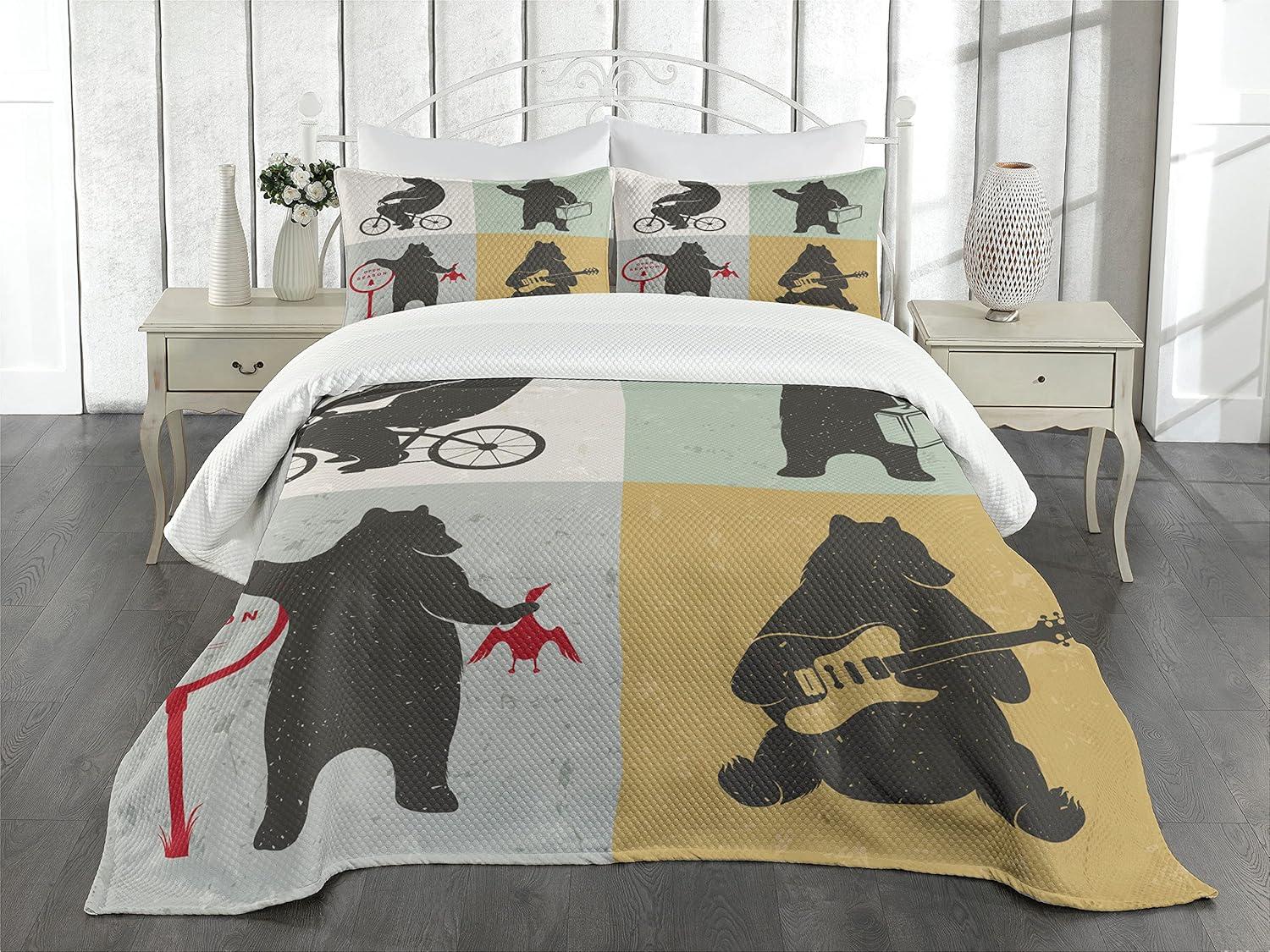 Ambesonne Ambesonne Nautical Bedspread Set Knot Anchor Compass Dark Blue White