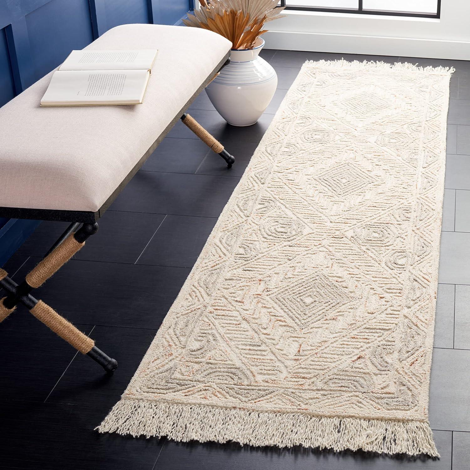 Ikat IKT801 Hand Tufted Runner Rug - Ivory/Grey - 2'3"x8' - Safavieh.