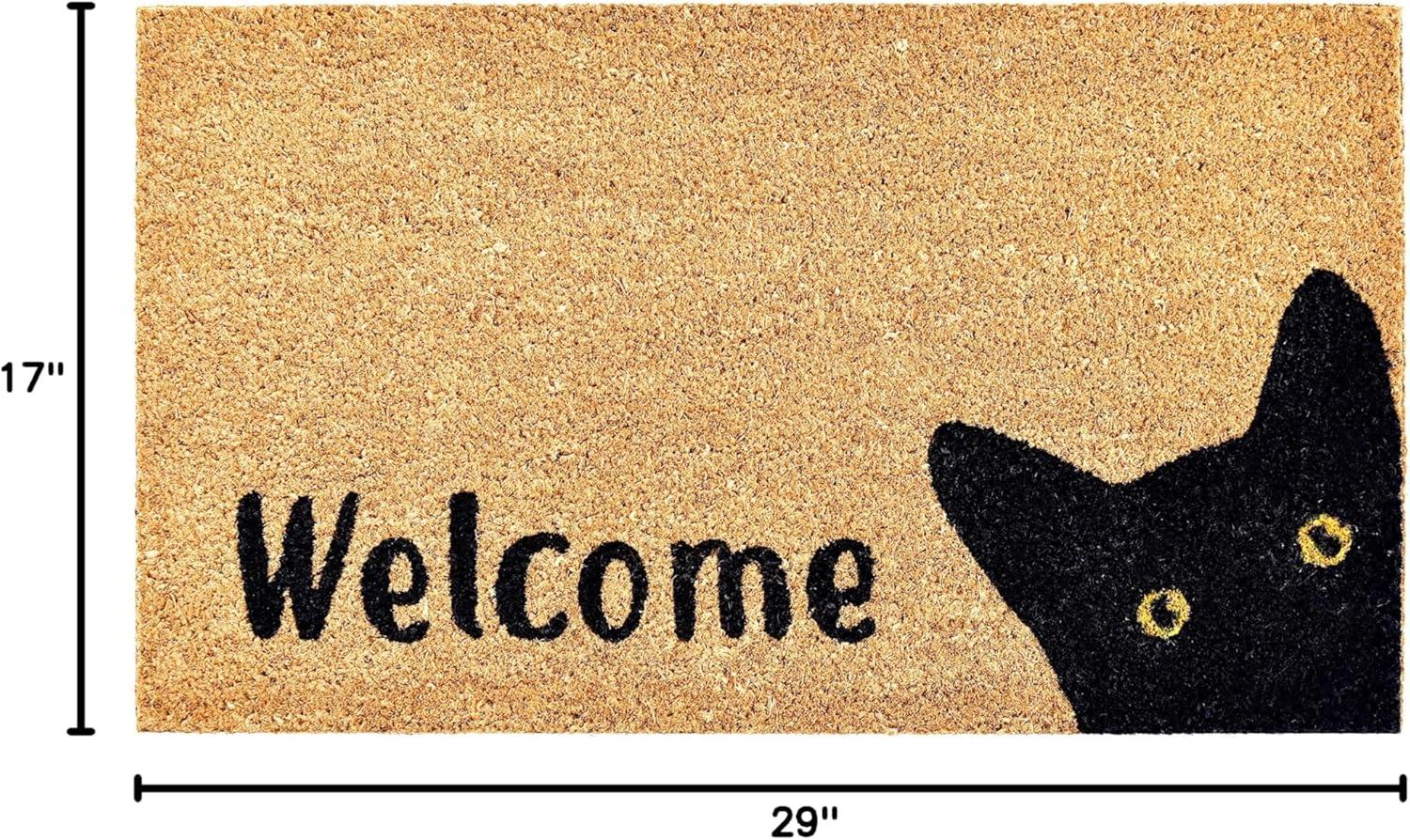 Natural Coir and Vinyl Kitty Welcome Doormat, 17" x 29"