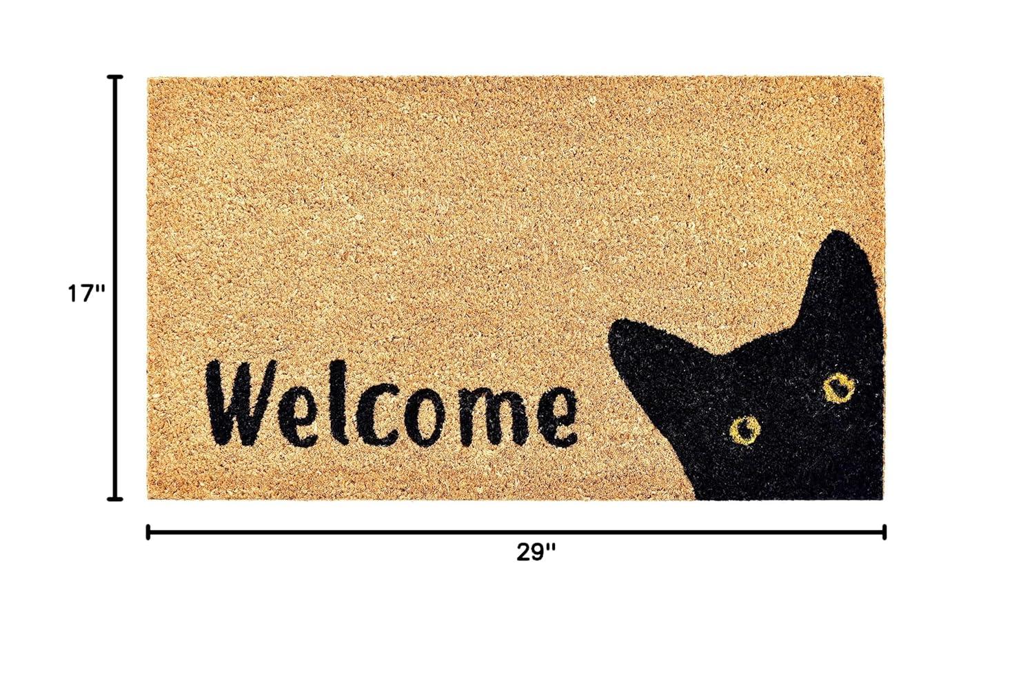 Natural Coir and Vinyl Kitty Welcome Doormat, 17" x 29"
