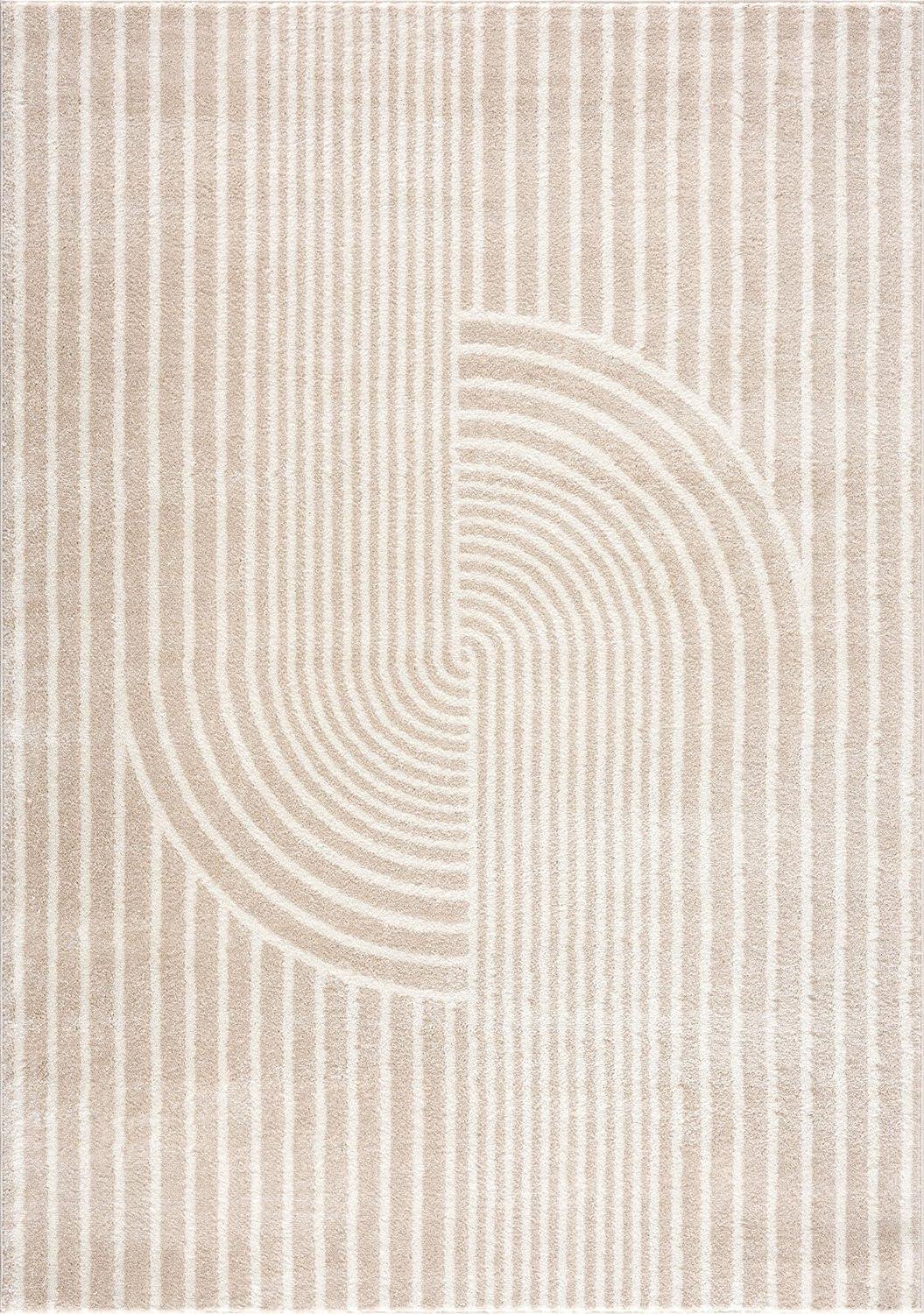 Mid-Century Modern Elegance Ivory Synthetic 4' x 6' Area Rug