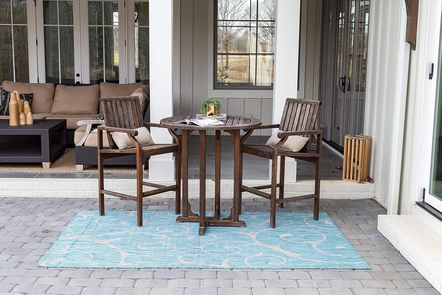 Unique Loom 9' 0 x 12' 2 Rectangle Indoor/Outdoor Botanical Light Aqua Area Rug